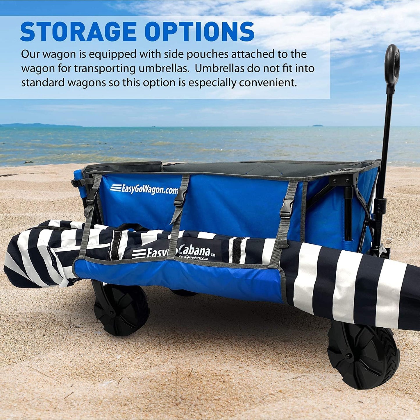 Deluxe Folding Beach Wagon Big Wheel Beach Cart w/ Folding Beach Table and Side Umbrella Holders