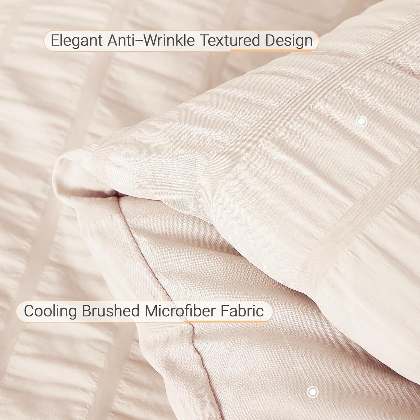 MUXHOMO 7 Pieces Queen Comforter Set, Seersucker Bed in a Bag Queen Size, All Season Luxury Bedding Set with Comforter, Flat Sheet, Fitted Sheet, Pillowcases & Shams, Beige