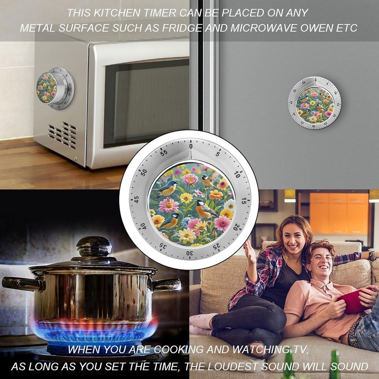Garden with Birds and Flowers Timer Stainless Digital Visual Timer Exq
