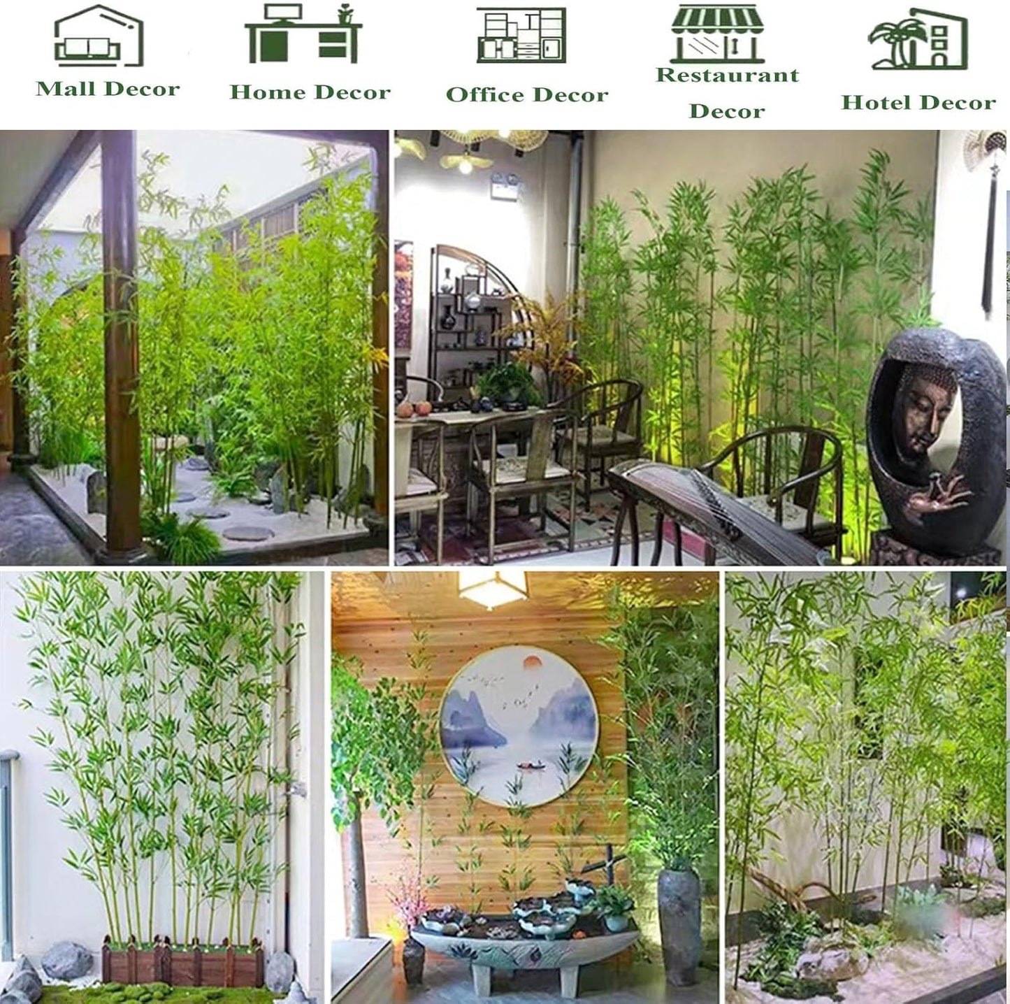 Outdoor Indoor Artificial Bamboo Plants Trees with Leaves, Fake Faux Silk Greenery Wall DIY Decor Screen for Landscaping Privacy, Garden Fence, Courtyard Entrance & Room Separator Decor(5 Bamboo,1m/3.