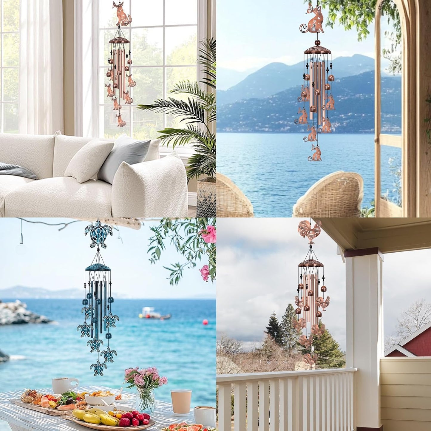 Chicken Wind Chimes for Outside, Rooster Wind Chime, Large Chicken Decor for Women Mom Grandma, Metal Rooster 40" Outdoor Windchimes for Lawn, Porch, Patio, Yard, Christmas