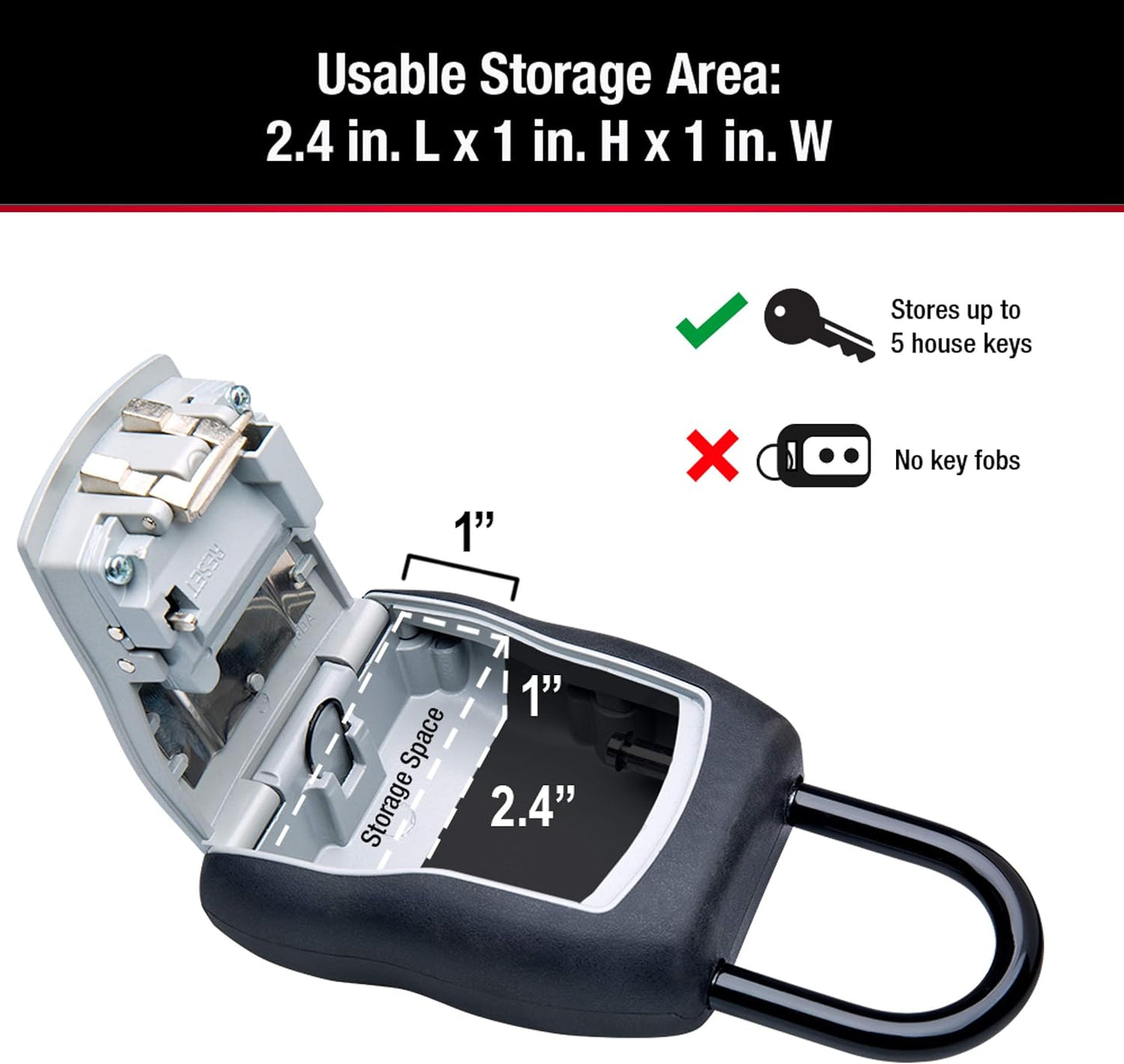 Master Lock Key Lock Box, Outdoor Lock Box for House Keys, Portable Combination Lockbox Resettable Code, 5400EC, Black