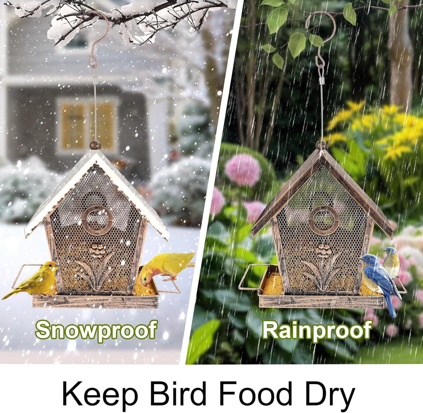 Bird Feeder, Metal Bird Feeders for Outdoors Hanging, Small Wild Birdfeeder for Outside Garden Yard Backyard, 2.5LB Capacity