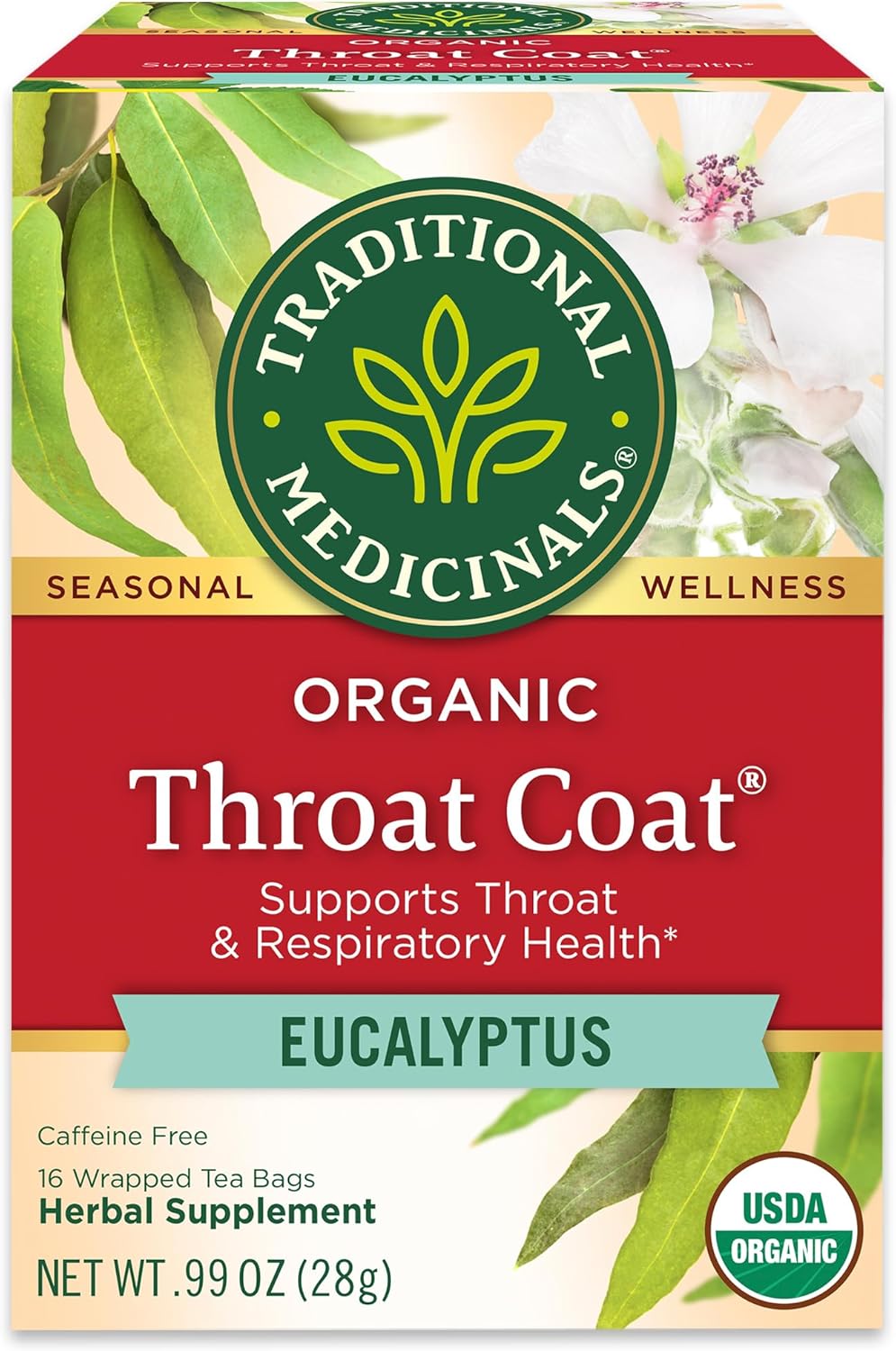 Traditional Medicinals Organic, Throat Coat Tea, Eucalyptus & Slippery