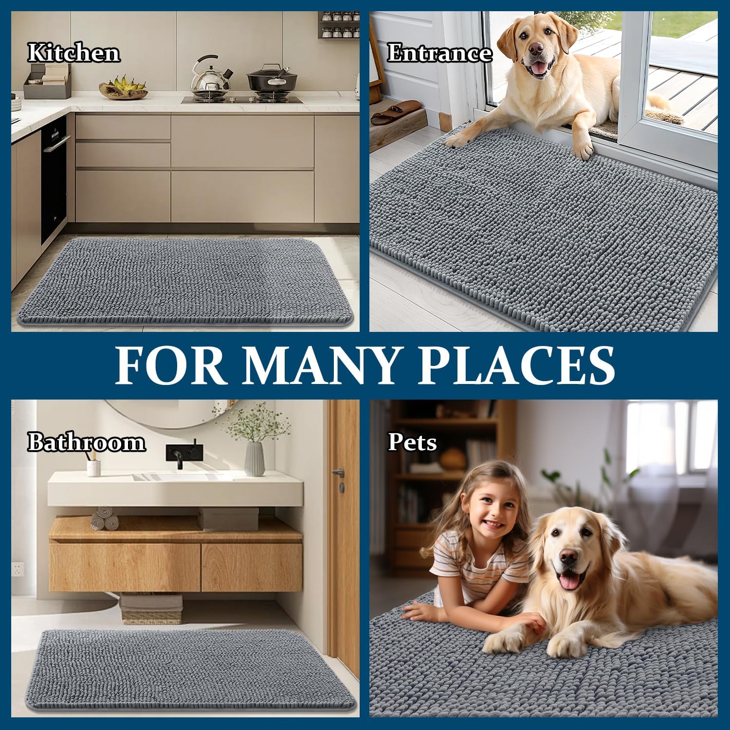 OLANLY Dog Door Mat for Muddy Paws 30x20, Absorbs Moisture and Dirt, A