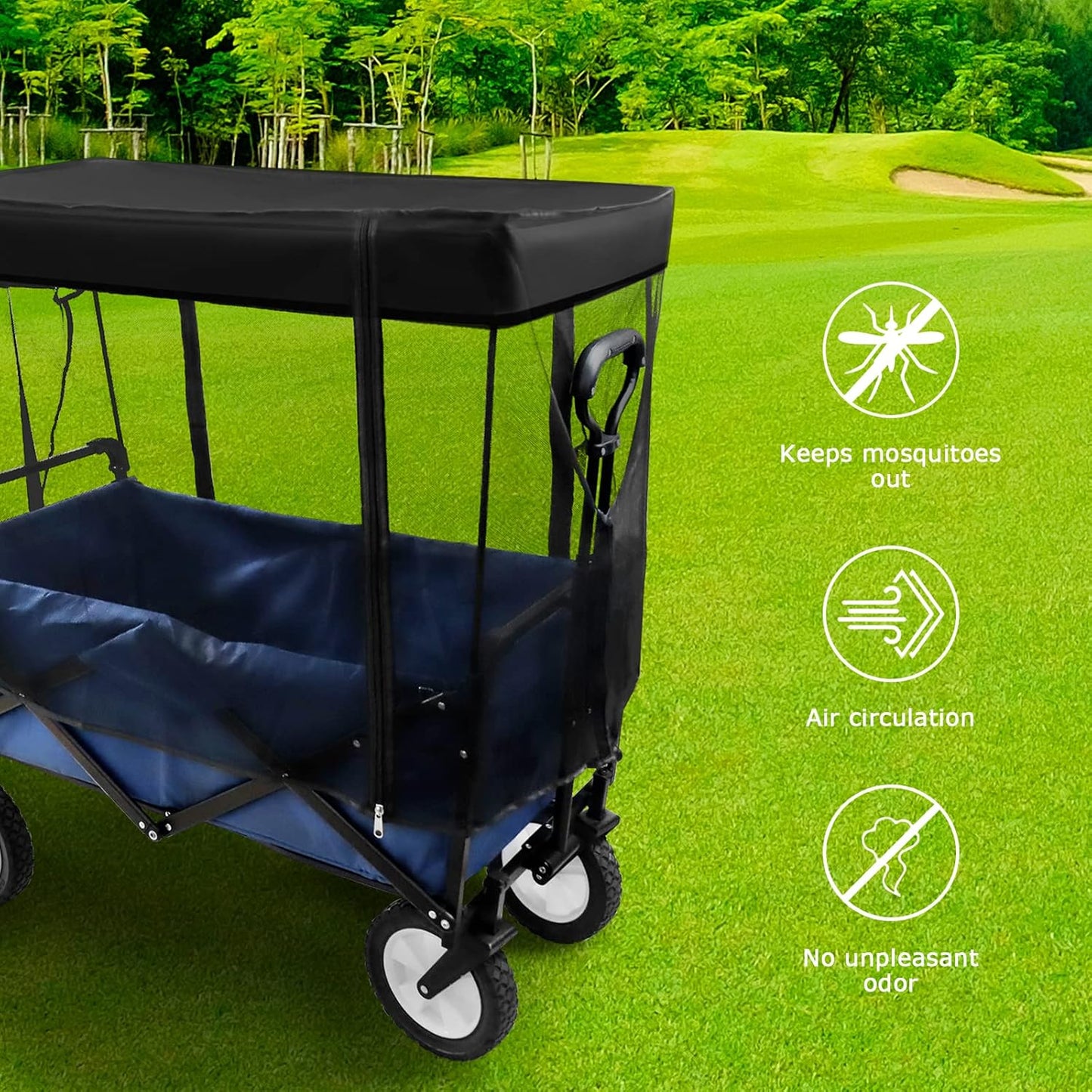 Outdoor Wagon net Cover, Folding Wagon Mosquito net Accessories for Children Outdoor Garden Camping Push-Pull cart with Zipper Anti-Wagon Shade Attachment （Suitable for Half-Folded Wagon）