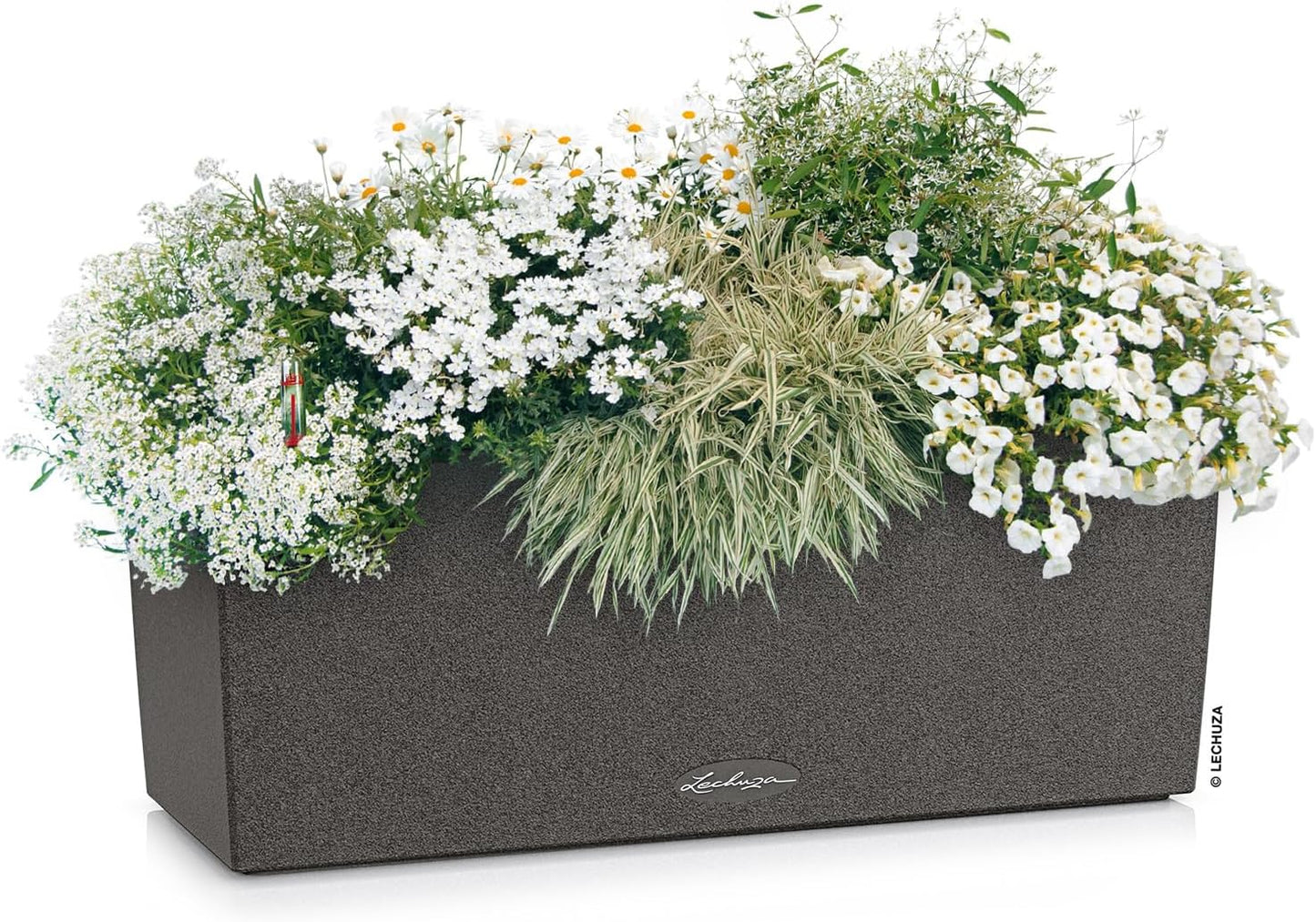Lechuza BALCONERA Stone 50 Graphite Black, Self-Watering Window Box (Railing Planter), H7.5 L19.7 W7.5 in