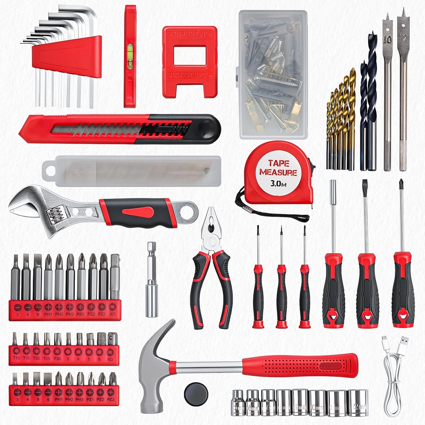 Tool Set - 8V Cordless Drill Set, 132 Piece Home Tool Set With Hand Dr