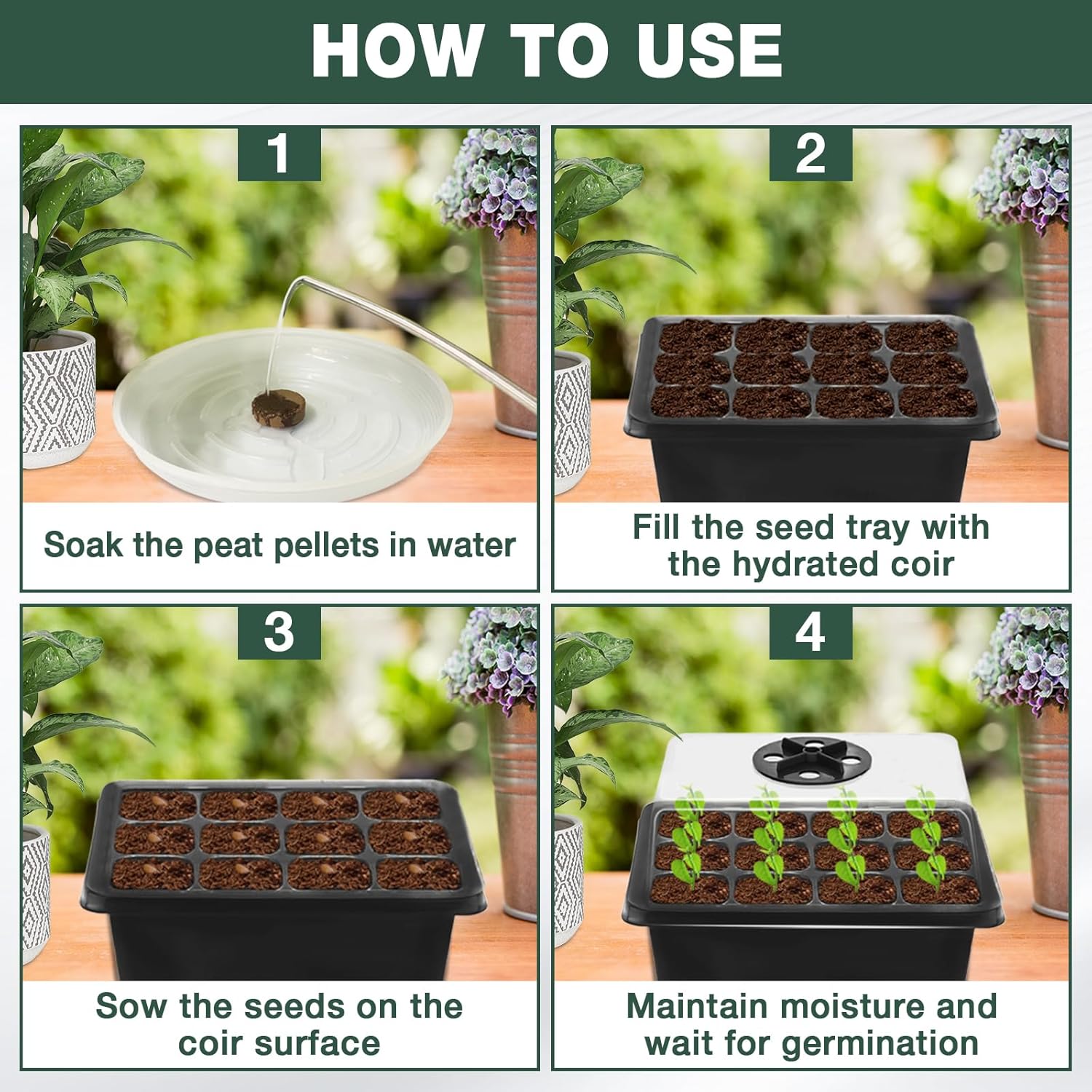 ZeeDix 6 Set Seed Starter Tray Kits, 6 Pack Seed Trays with 90 Pack Co