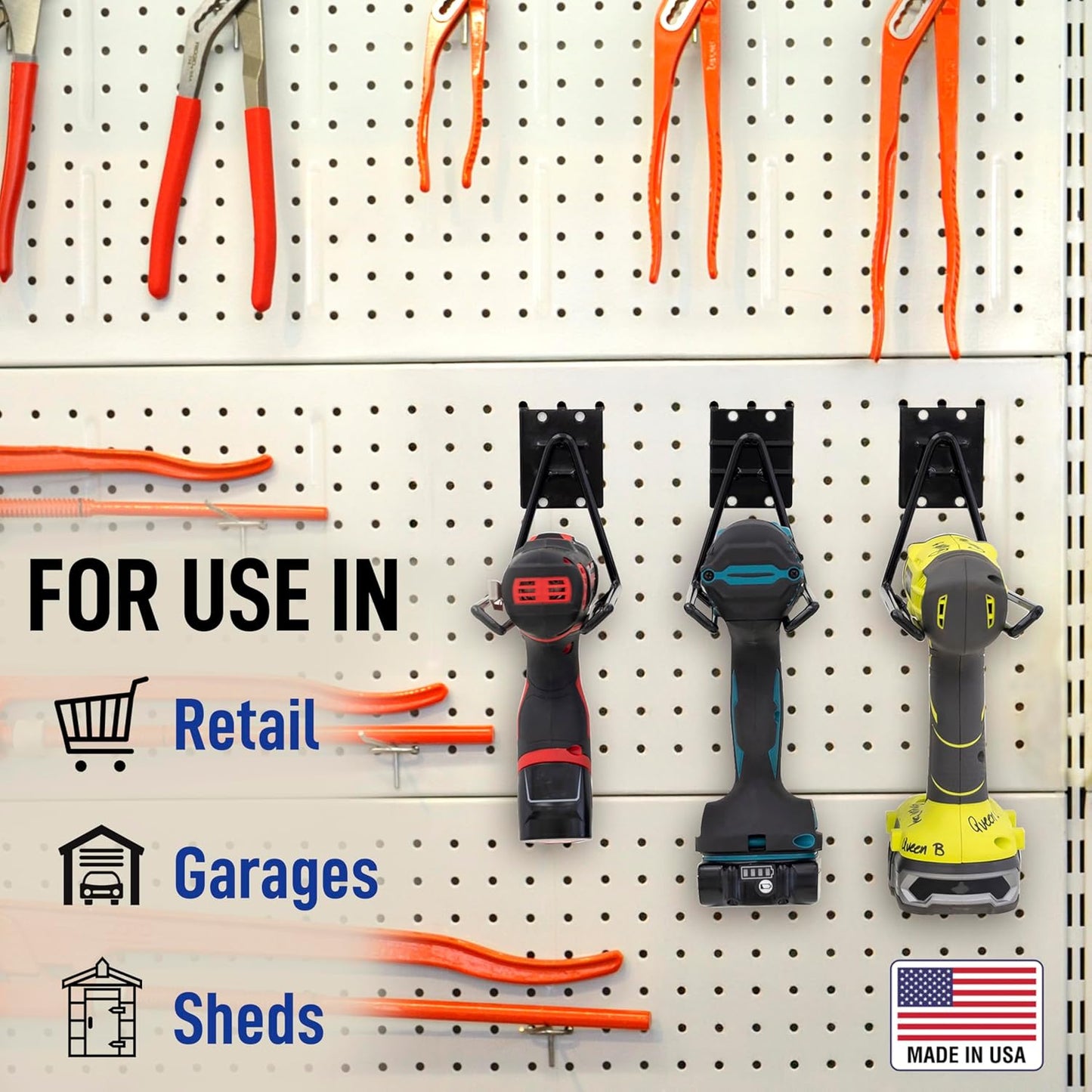 Victory Display Heavy Duty Garage Hooks | for Tools, Ladders, Garden Equipment | Fits Pegboard & Slatwall | Storage Hook for Hanging | Shed Wall Organizer for Tool Rack, Garage Wall Hangers | 3-Pack
