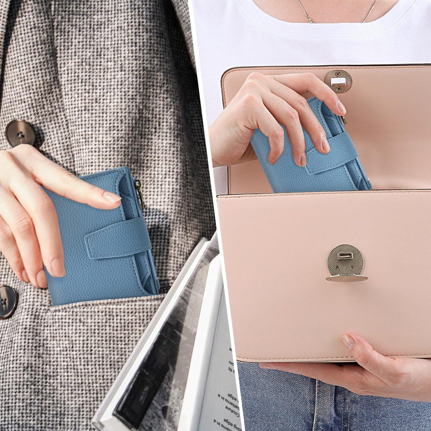 Small Wallet Women RFID Blocking Soft Leather Bifold Compact Card Hold