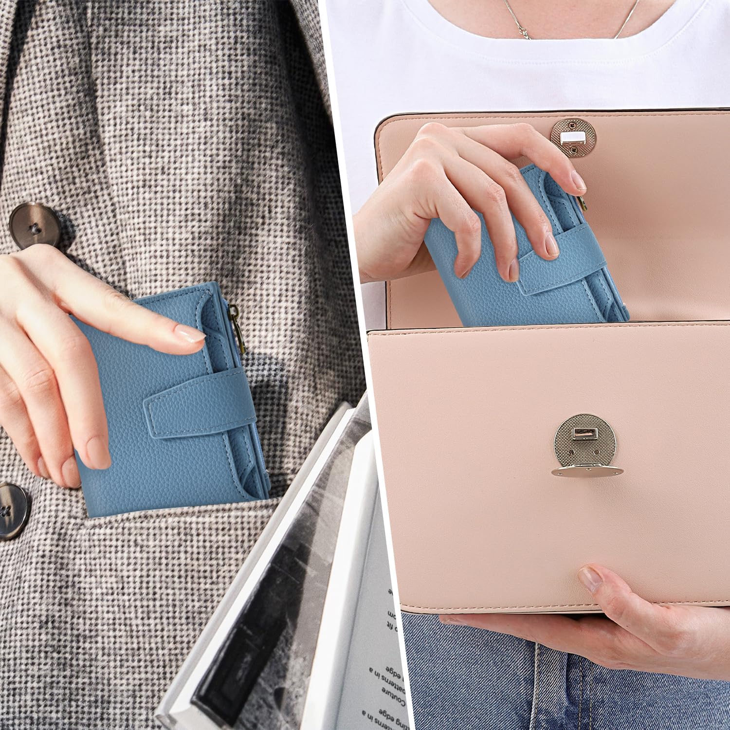 Small Wallet Women RFID Blocking Soft Leather Bifold Compact Card Hold