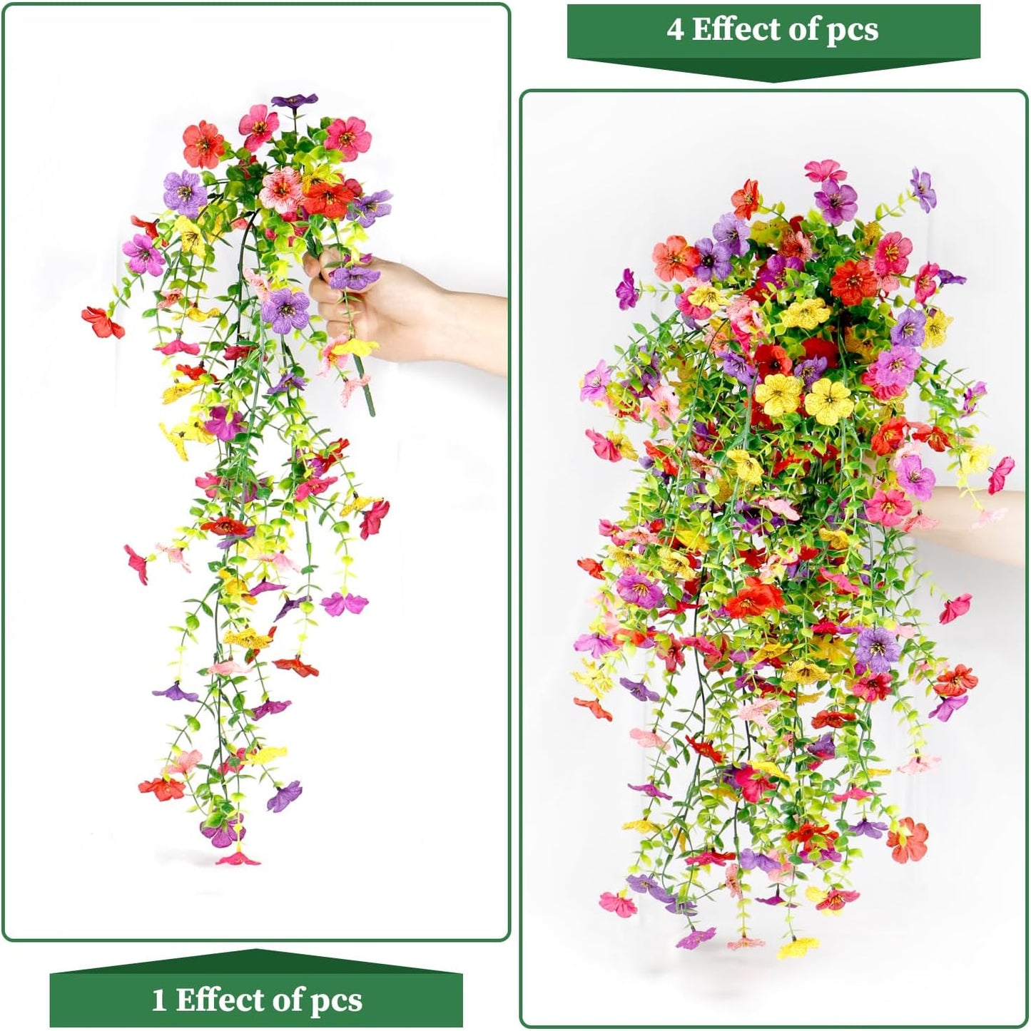 4PCS Artificial Fake Hanging Flowers for Outdoor, Realistic Faux Plants UV Resistant Spring Silk Flowers for Planter Garden Outdoor Flower Pots, Spring Summer Home Yard Decoration