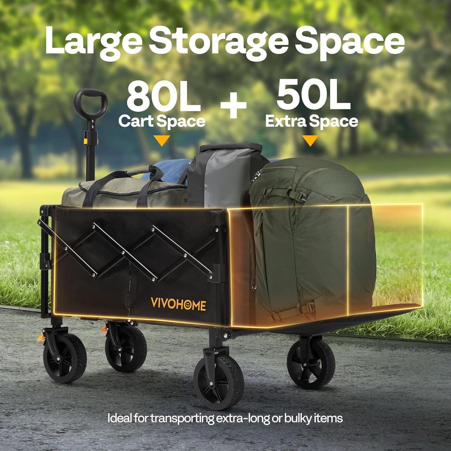 VIVOHOME 130L Collapsible Wagon with Tailgate, 320lb Load-Bearing Outd