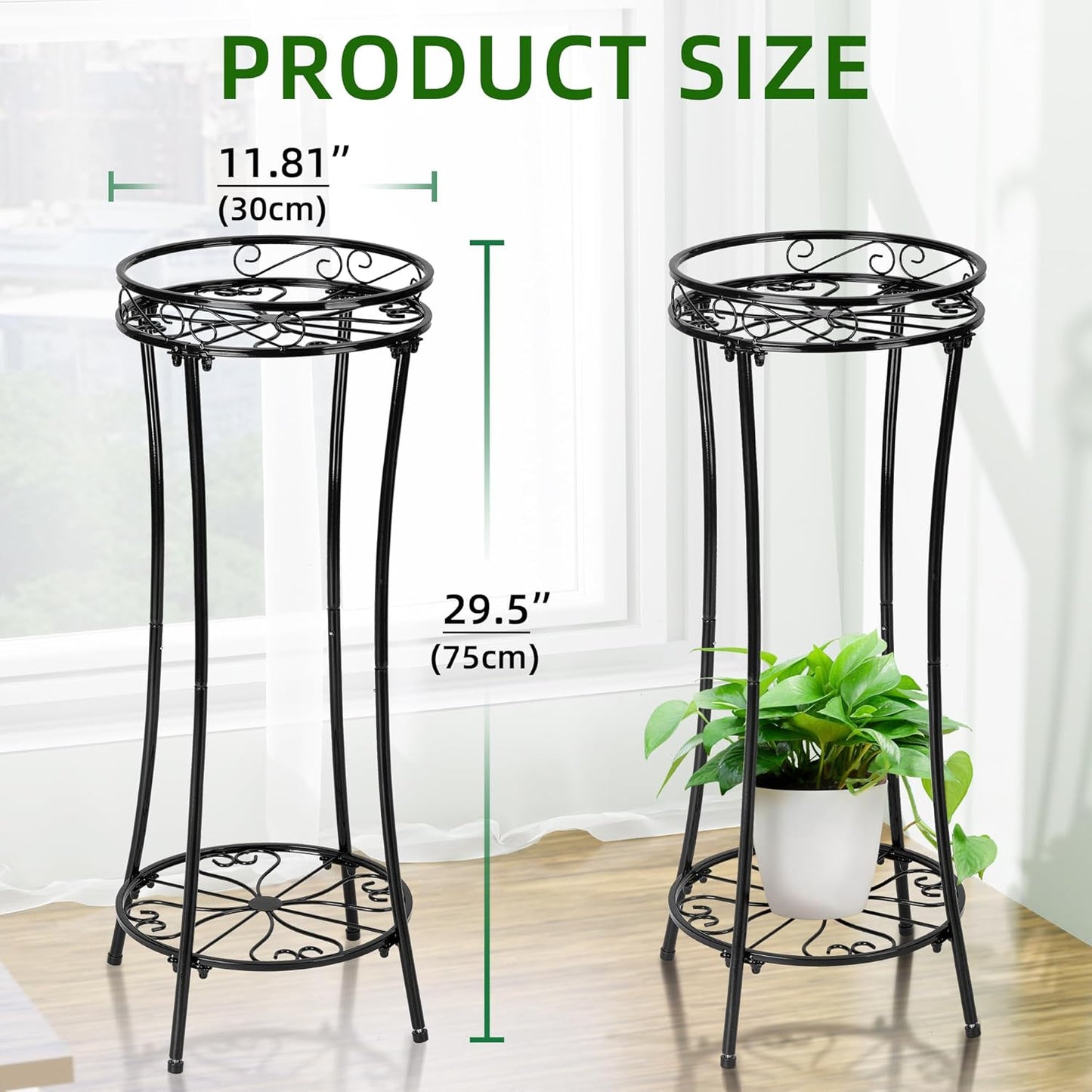 Plant Stand Indoor Outdoor 2 Tier 29" Tall Metal Heavy Duty Rustproof 