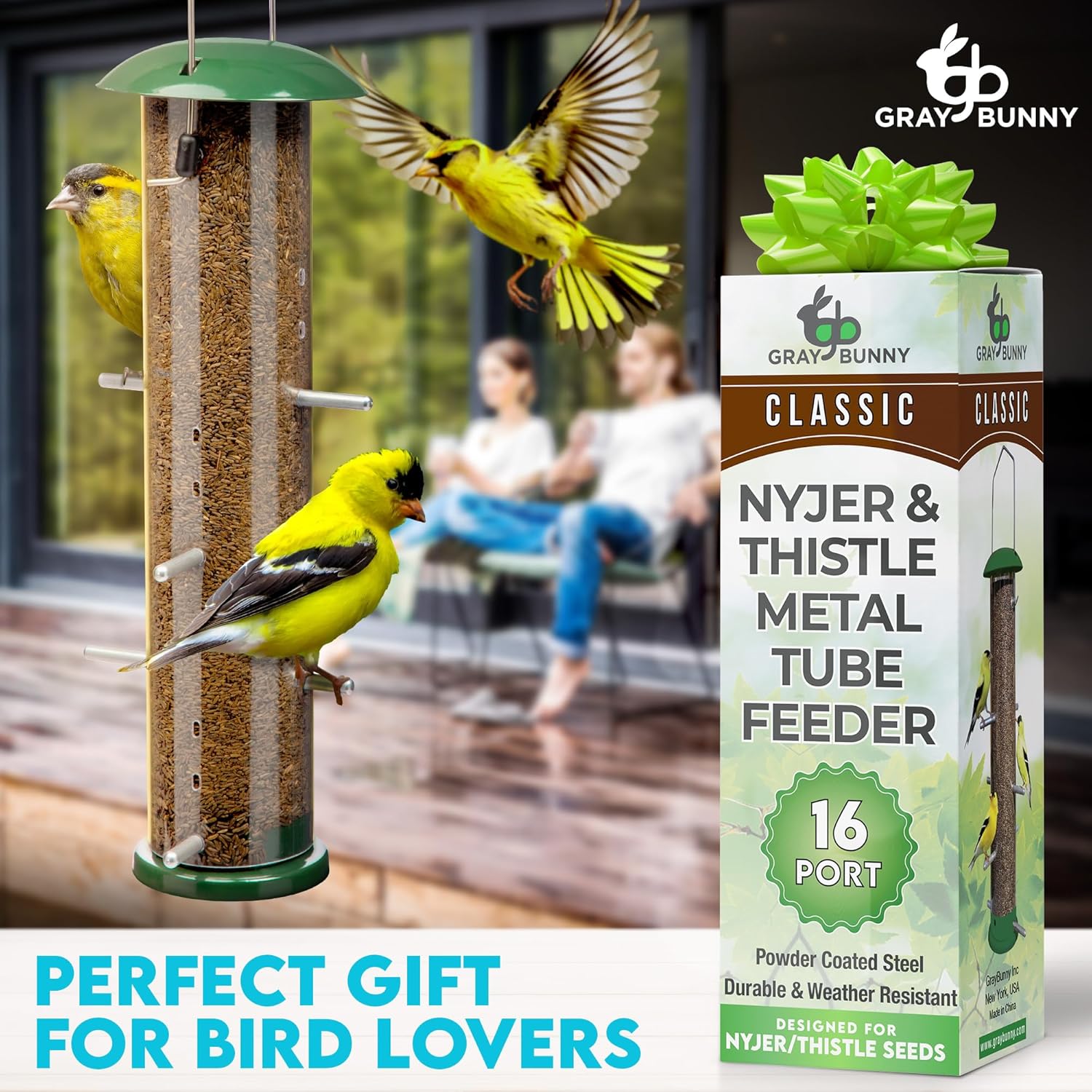 Finch Bird Feeder for Outdoors (16 Ports) Thistle & Nyjer Seed Hanging