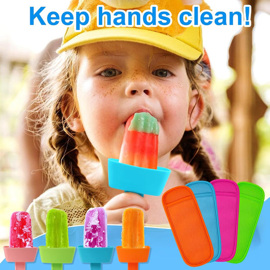 AIERSA 8pcs Popsicle Holders and Ice Pop Sleeves Set for kids No Drip, Silicone Popsicle Holder with Straw and Reusable Neopreneee Freeze Popsicle Sleeves for Toddlers Mess Free, No Freezing Hands