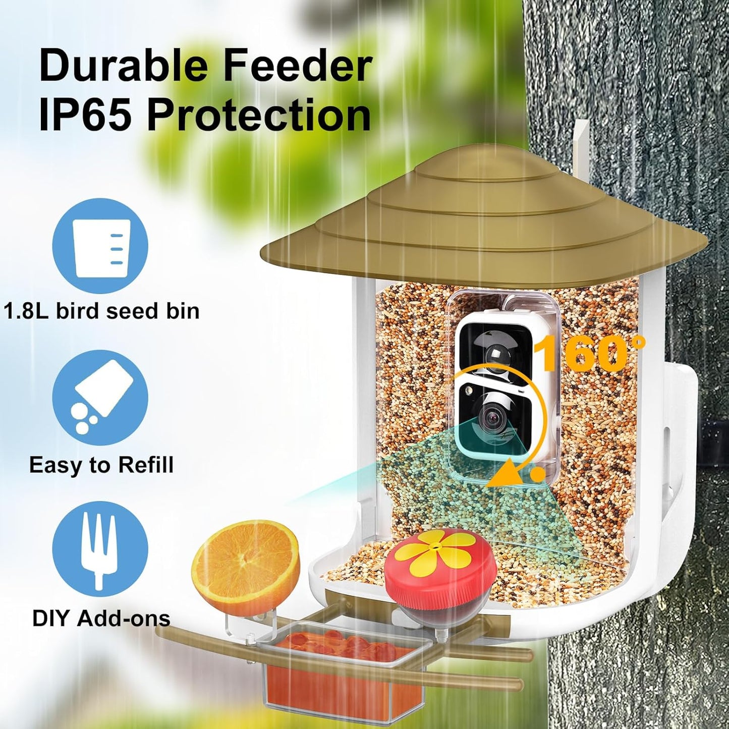 birdsnap® TUC Smart Bird Feeder with Camera 2K HD, Solar Panel 32GB Card 4-in-1 Perch, 160°View Auto Detect & Notify AI Identify Video Bird Camera Wireless Outdoors Ideal Gift for Birds Lover