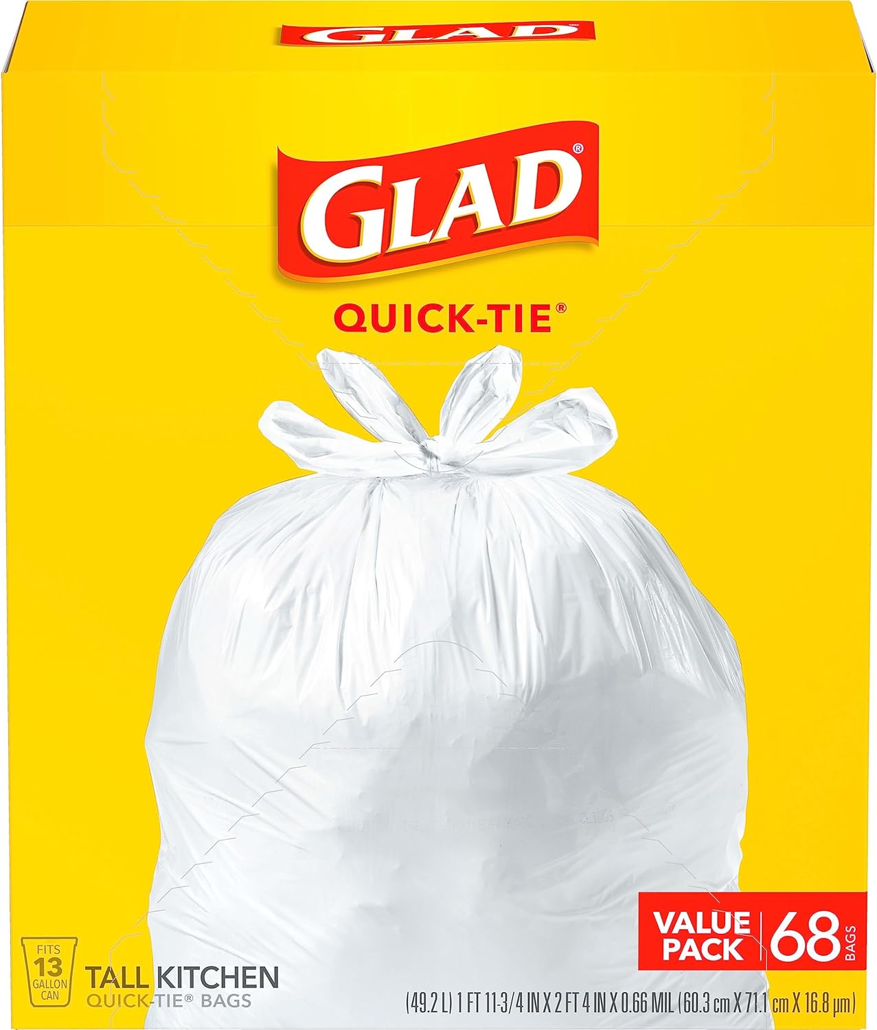 Glad Tall Kitchen Trash Bags 13 Gallon, Unscented Garbage Bags, Quick-