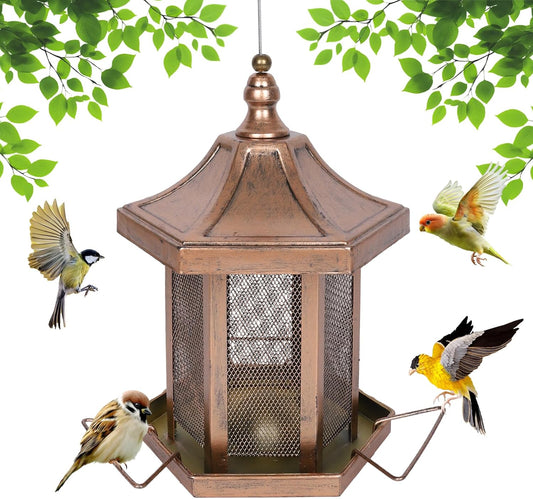Metal Bird Feeder for Outdoors Hanging, Hexagon Bird Feeders for Garden Yard, 3LB Wild Birdfeeder Squirrel Proof for Outside