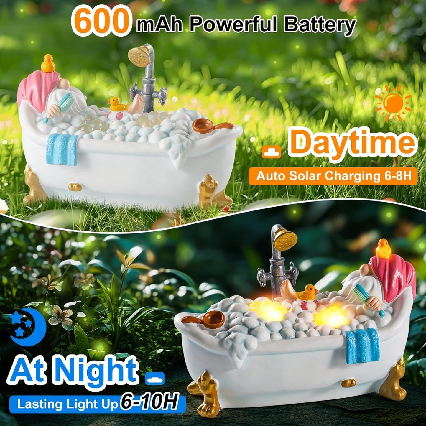 WINTS Solar Garden Gnome, Resin Bathing Figure Outdoor Decorations with Cute Solar Lights for Lawn, Yard, Garden, Funny Gnome Gifts for Women, Birthday