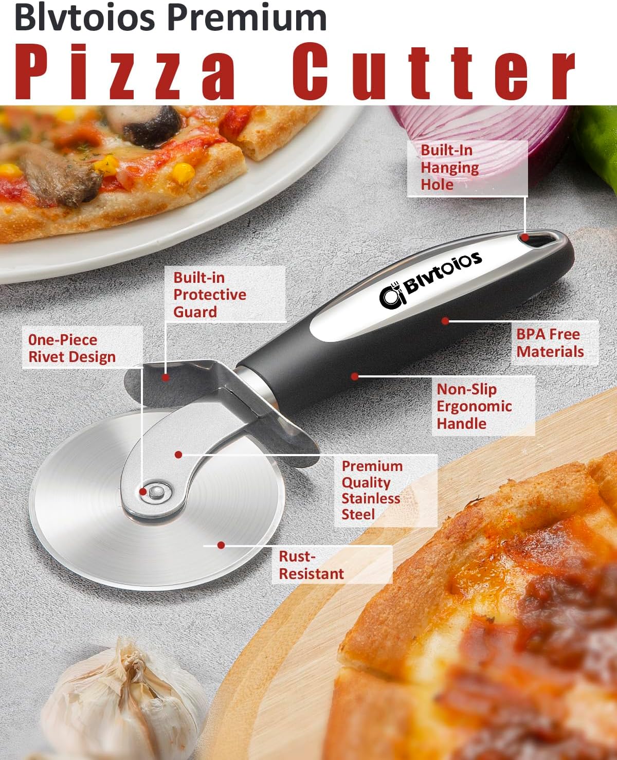 Premium Pizza Cutter, Multi-Purpose Stainless Steel Pizza Cutter Wheel