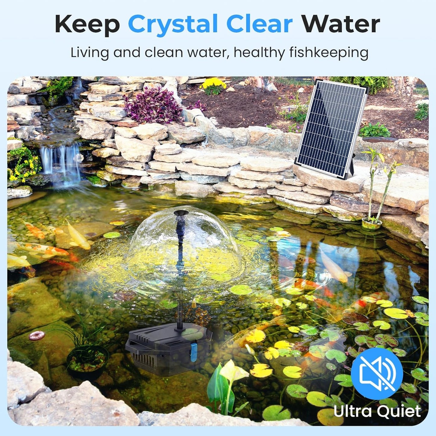 POPOSOAP Pond Filter with 12W Solar Fountain Pump, Solar Pond Filter w