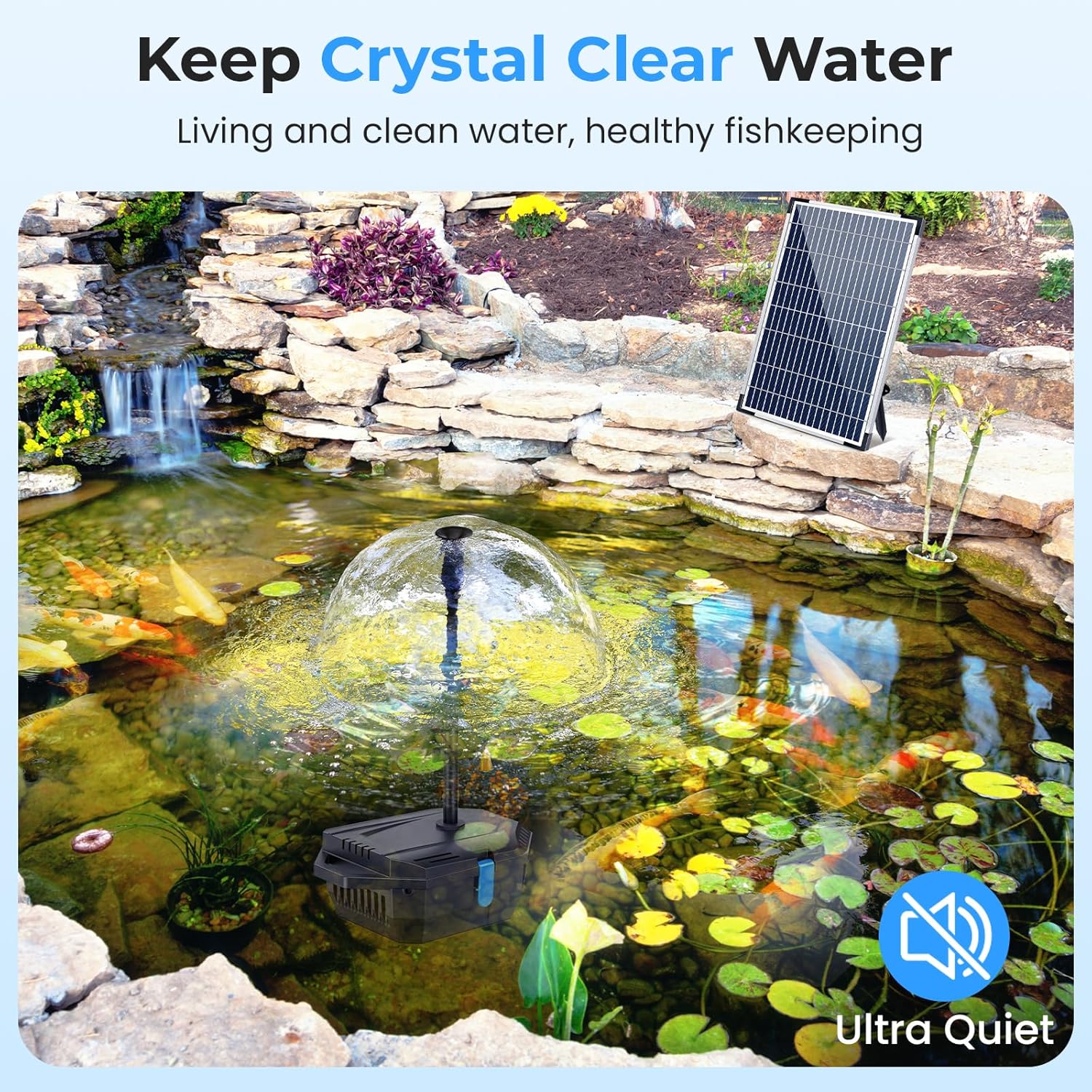 POPOSOAP Pond Filter with 12W Solar Fountain Pump, Solar Pond Filter w