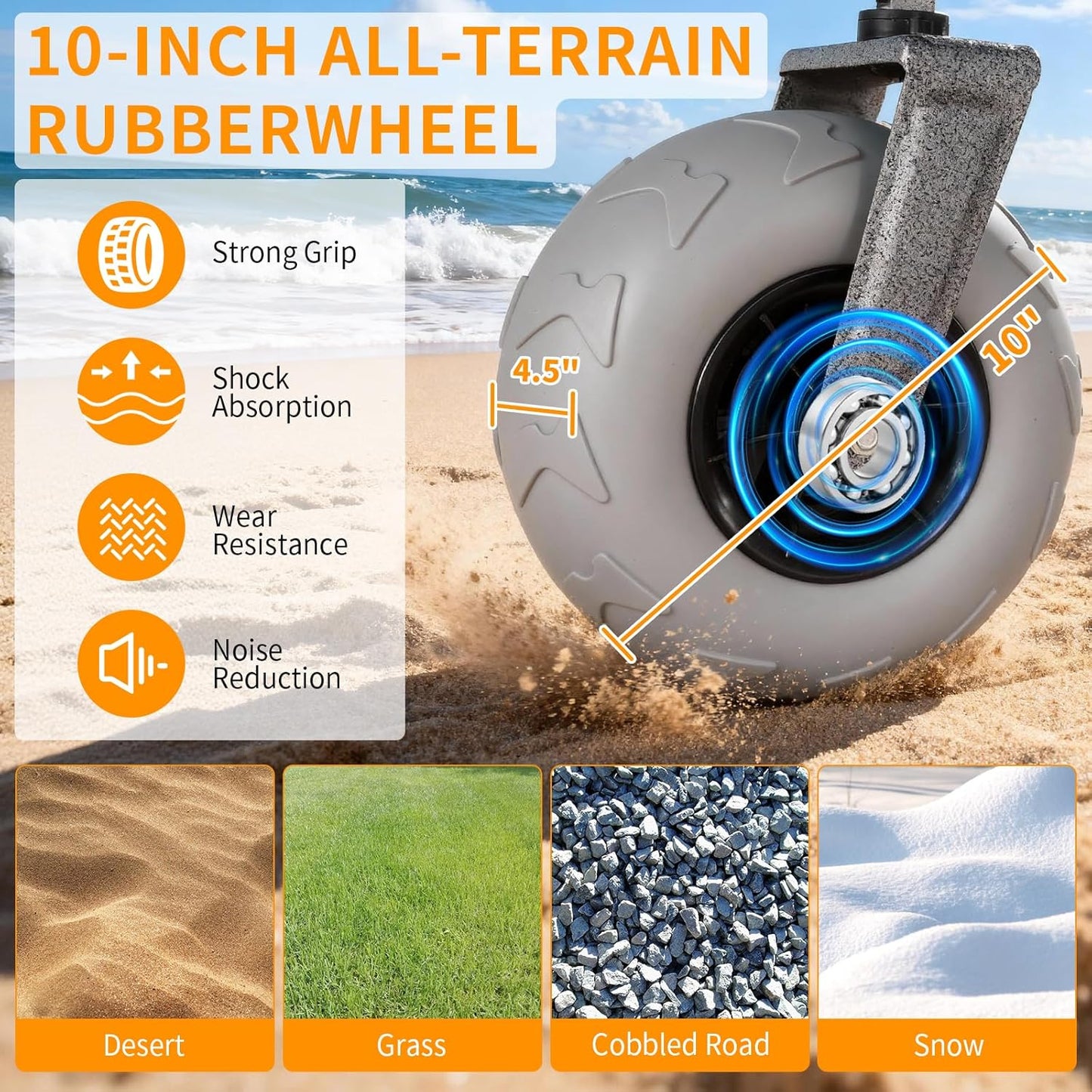 Beach Wagon with Big Wheels for Sand – 10" Balloon Tires & 450lb Heavy Duty Foldable Cart | Removable All-Terrain Design for Camping, Garden, Beach & Groceries