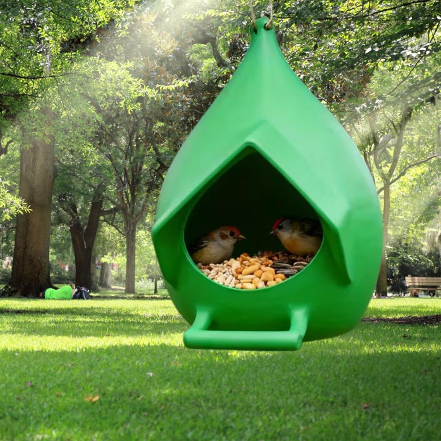 Outdoor Hanging Bird Feeder, 4.3x5.2x4.9 Inch 3D Printed Rainproof Seed Holder, Wild Bird Station for Backyard, Garden, Patio, Porch, Terrace, Outside