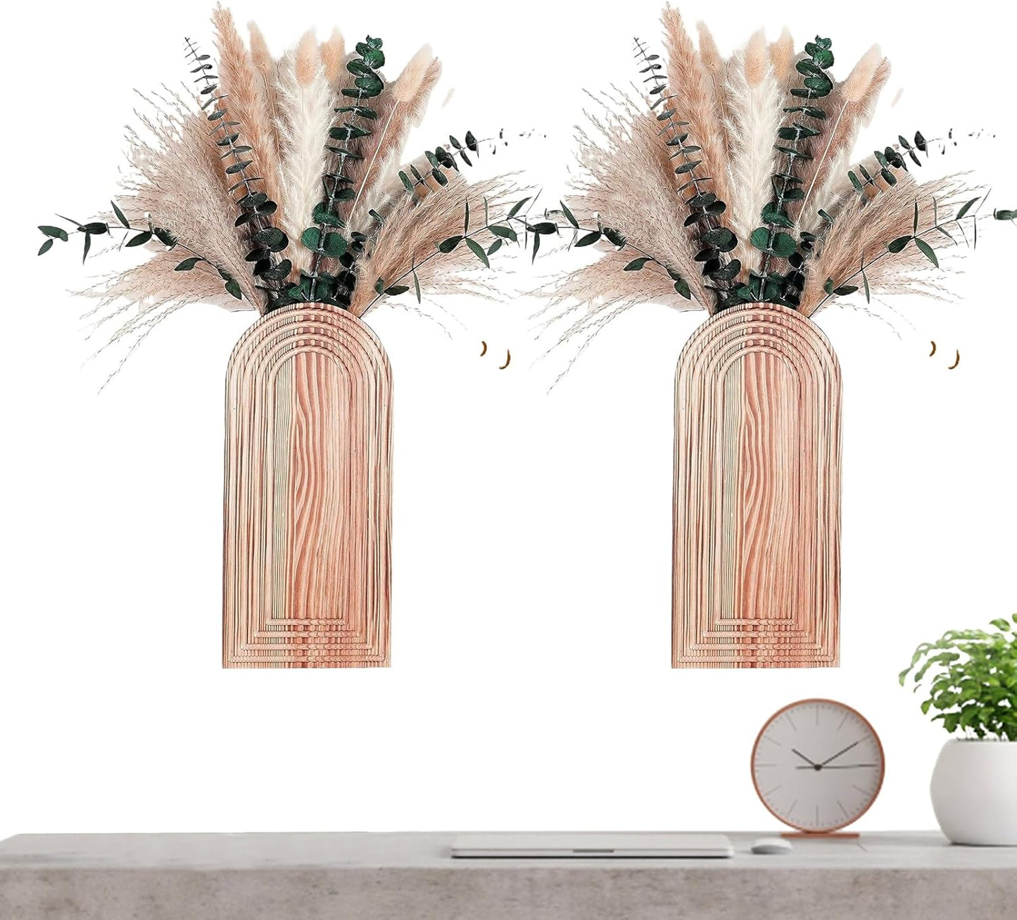 Wall Display, Two Piece Timber Planter Boho Accent, Rustic Floral Pock