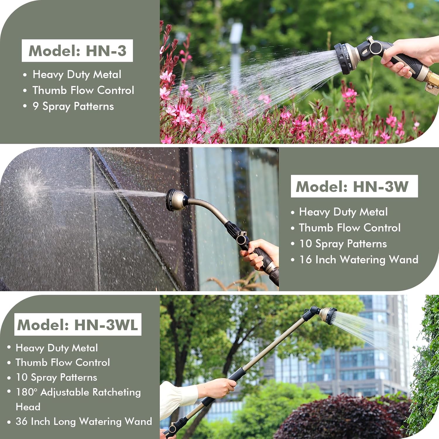 RESTMO Watering Wand Heavy Duty, Metal Garden Hose Wand with 10 Spray 
