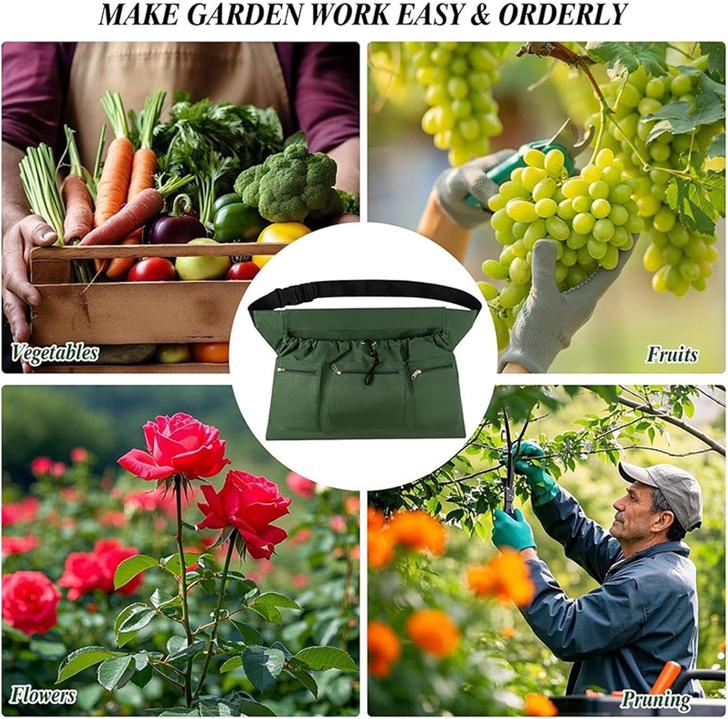 Gardening Apron with Pockets, Waterproof Garden Tool Apron, Heavy Duty Safety Gardening Accessories for Storing Small Items Picking Tools Fruit, Fabric for Outdoor Yard Work Home Improvement Daily Use