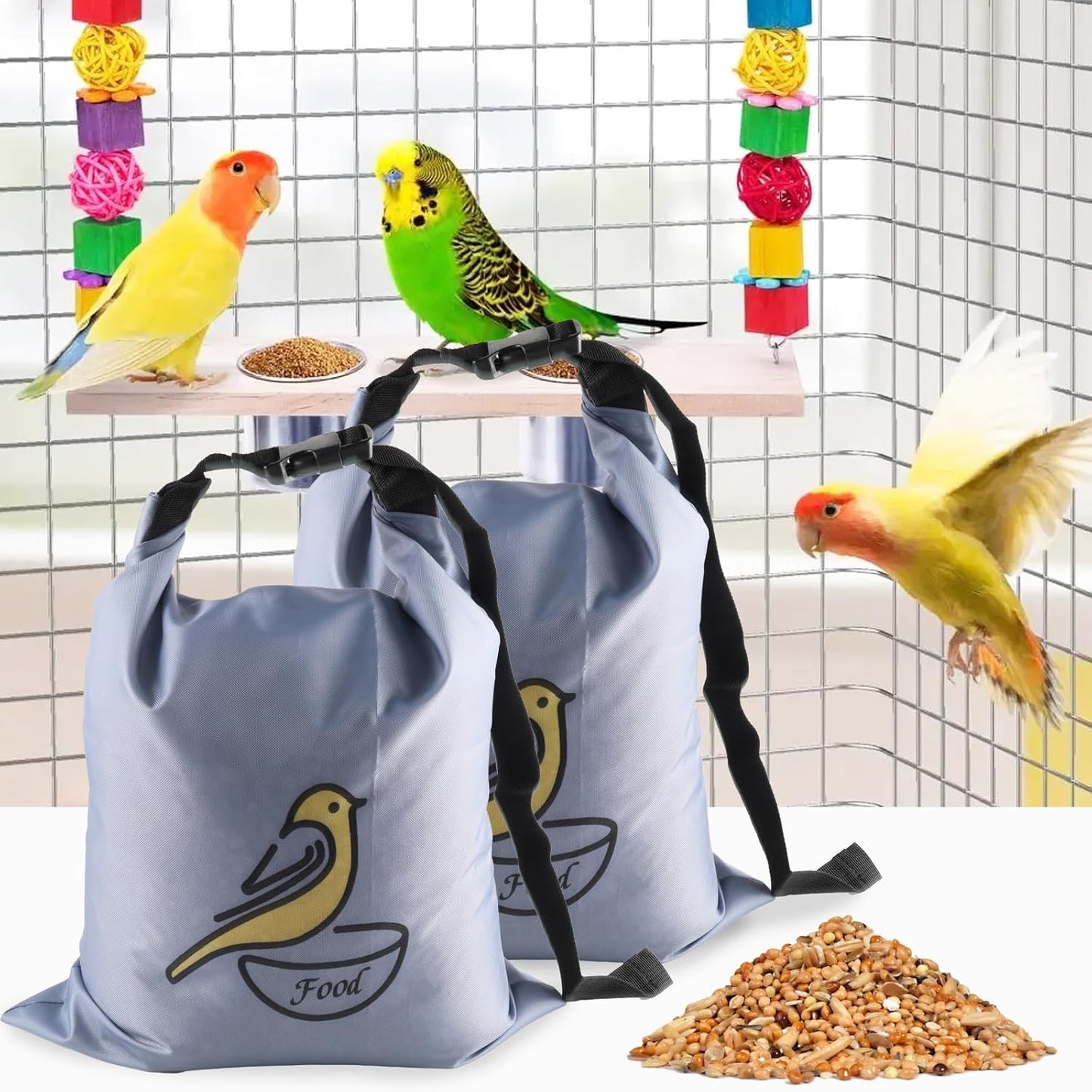 2 Pack Bird Seed Storage Container with Zipper Design,10 lb Travel Bird Food Storage Bag,Outdoor Portable Wild Bird Seed Container,Outdoor Feeding for Pet Birds Parakeets Finches Food Meal Storage