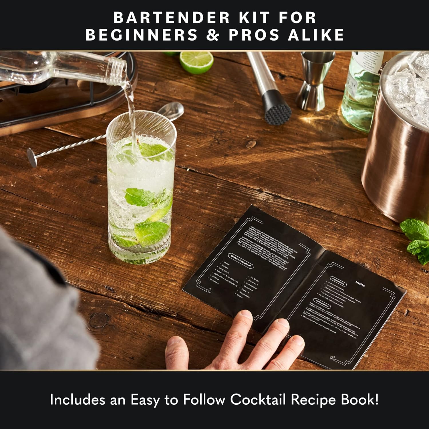 Home Hero Bartender Kit - 22-Piece Cocktail Shaker & Bar Tool Set - Wo