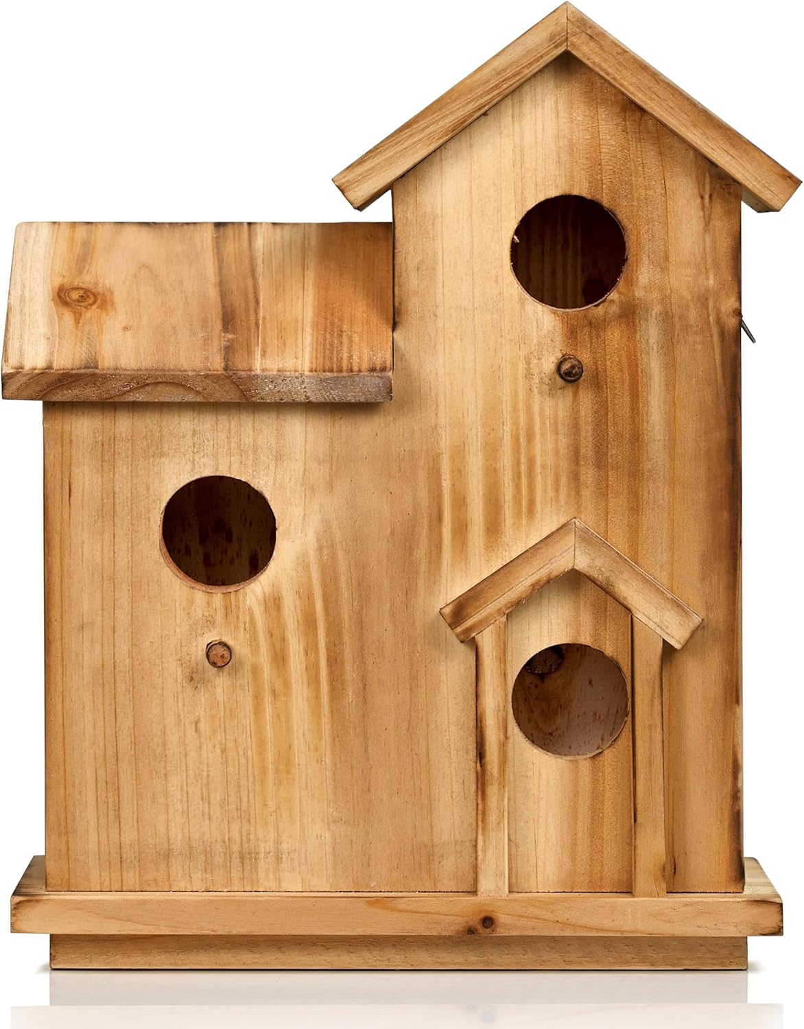 3-Chamber Wooden Bird House with Rope, Outdoor Bird Nesting Box with 3 Entry Holes, Multi-Level Shelter for Small Birds (Wood, 3 Chamber)