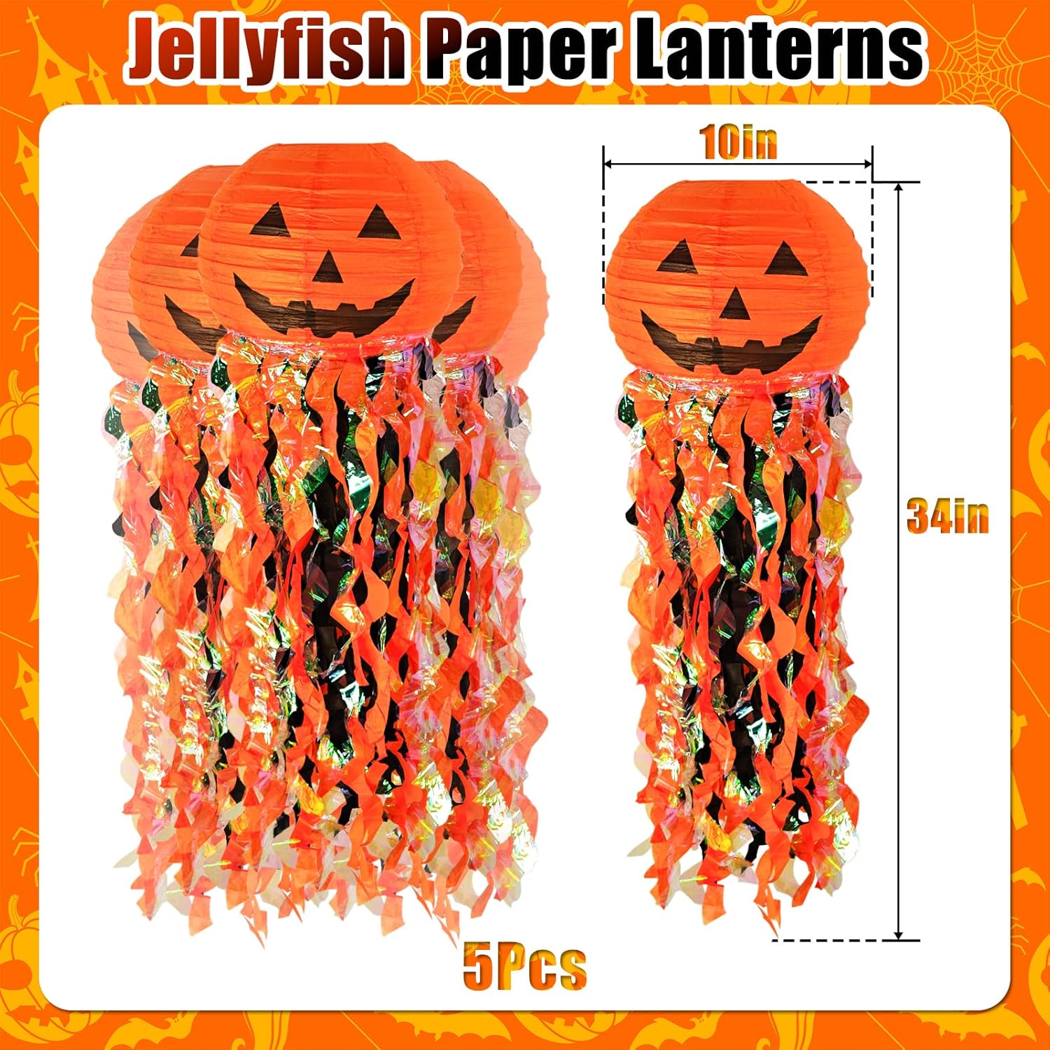 ADLKGG Pumpkin Paper Lanterns for Halloween Party Decorations, Orange 