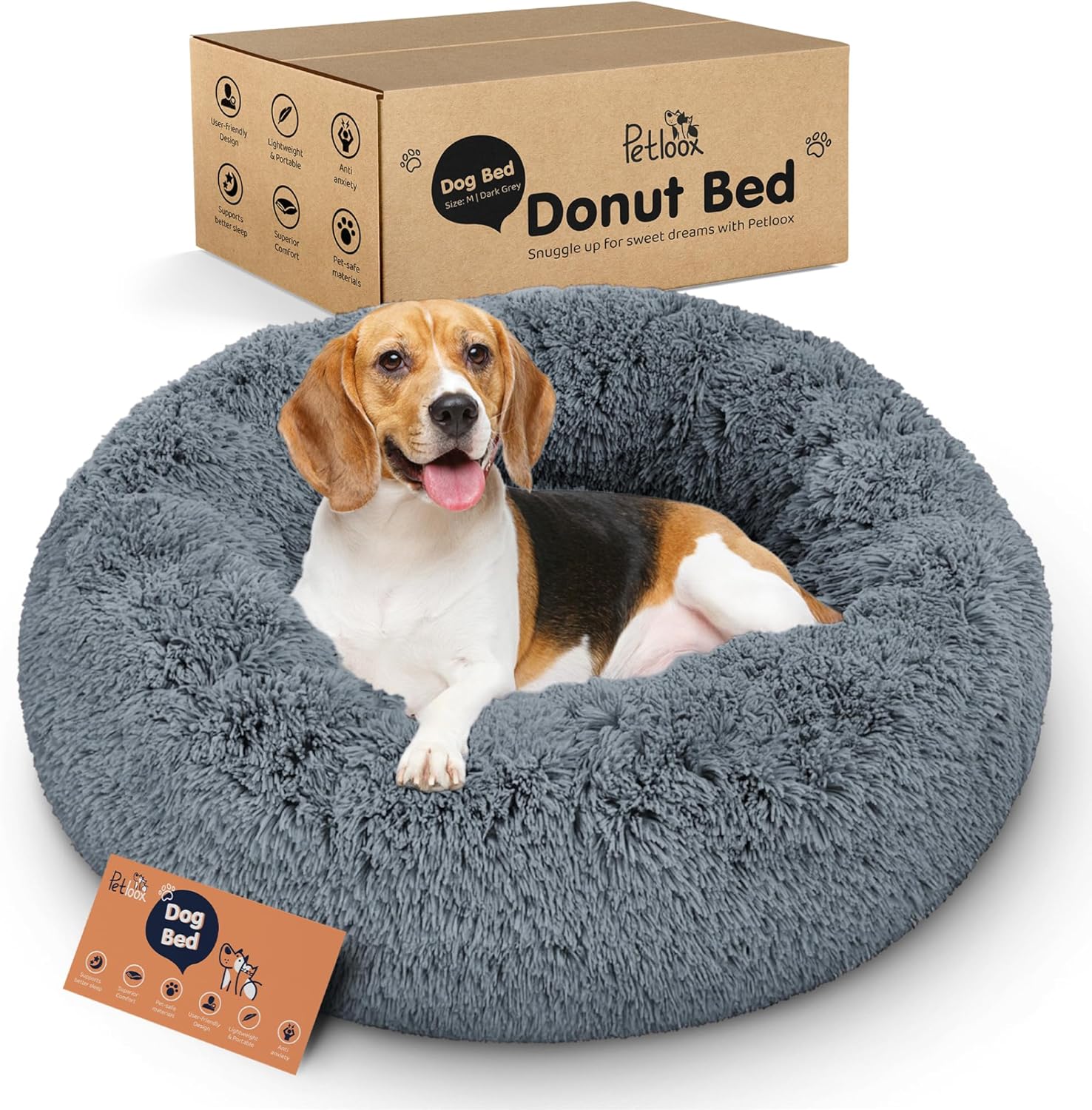 Donut Dog Bed - Premium Comfort for Anxiety Relief - Fluffy & Calming 