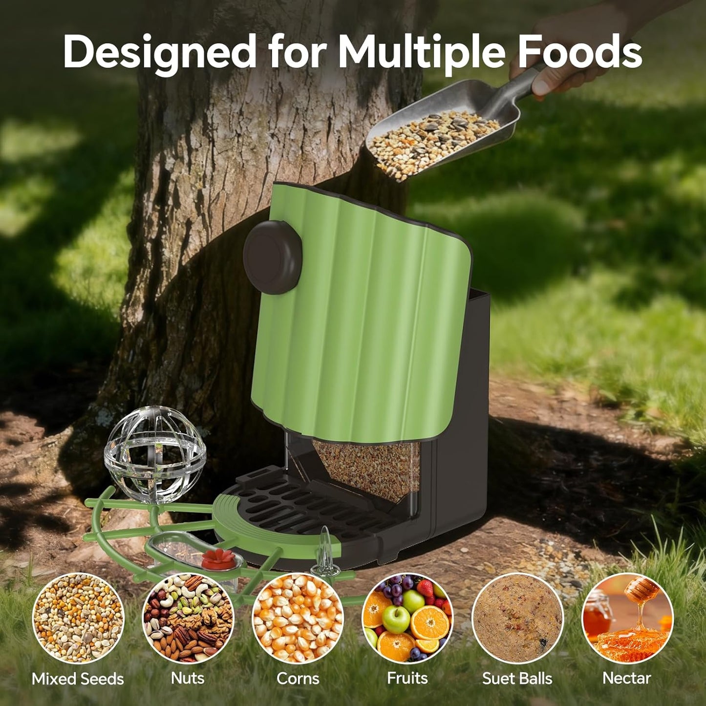 Bird Feeder for Outdoors, Outside Seed Feeders with 4 in 1 Food Tray, 2L Clear Large Capacity, Easy Mount, Suitable for Finch, Cardinal, Blue Jay, Humming, Safflower and Other Birds