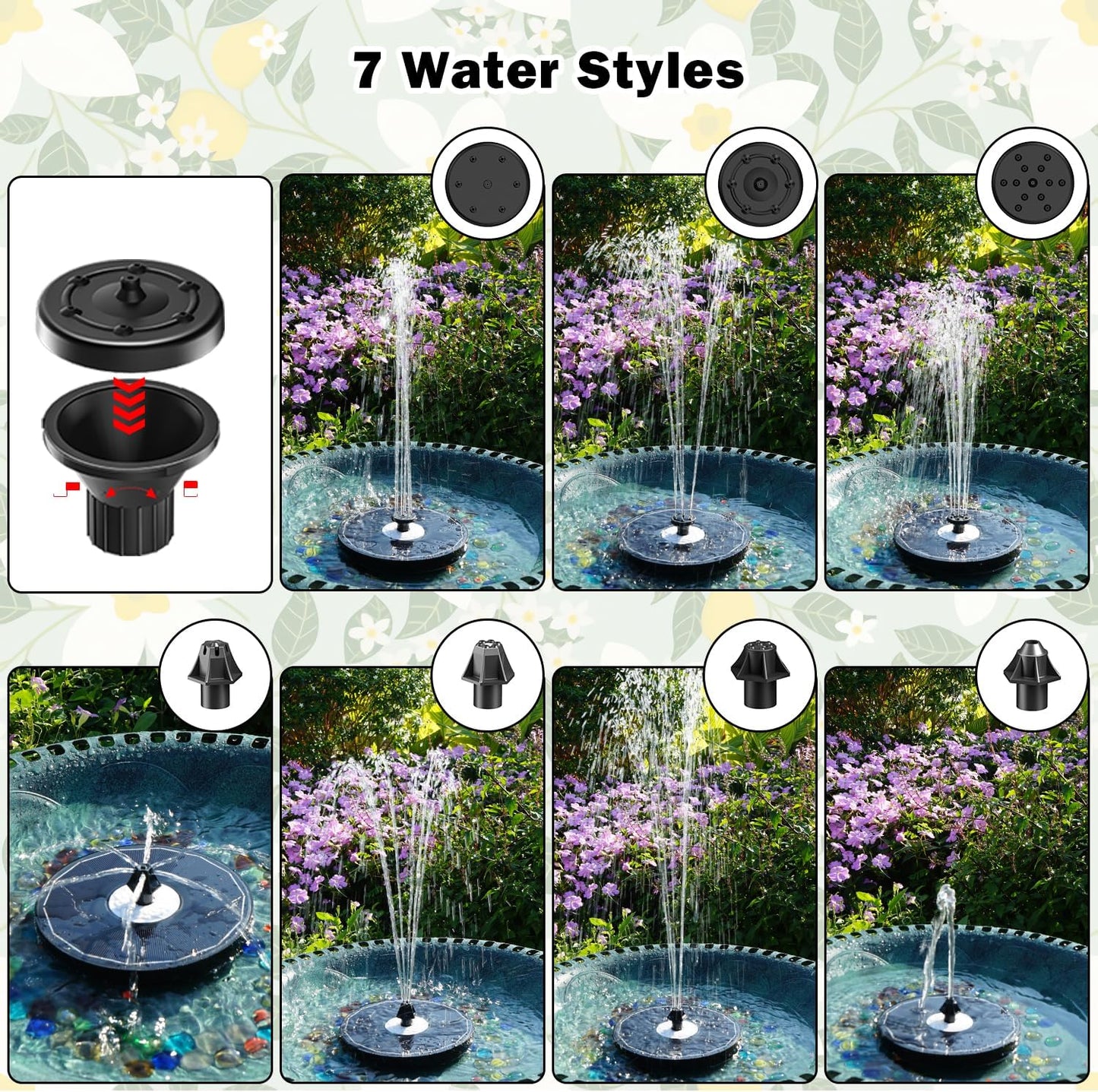 Yzert Solar Fountain Glass White Flower, 3.5W Bird Bath Fountains Sola