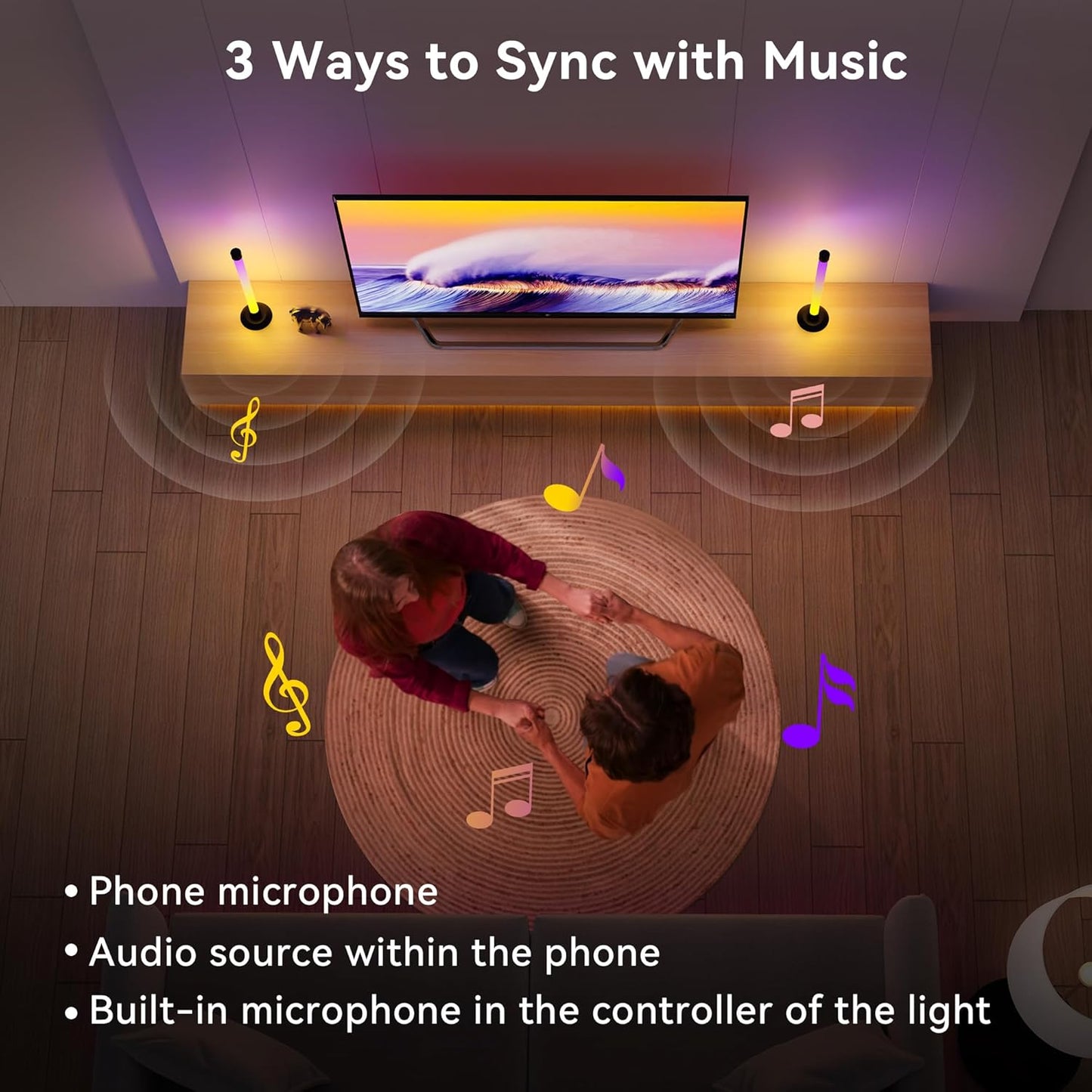 Led Light Bar with Music Sync, Color Changing TV Backlight App & Remot