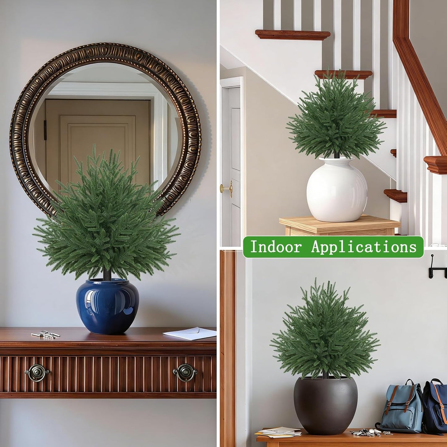 24" Artificial Topiary Trees with Ground Spike, Set of 2 Real Touch Norfolk Pine Topiary, UV Resistant Shrubs Plants Fake Cedar Tree Bushes for Outdoor Front Porch Garden Décor