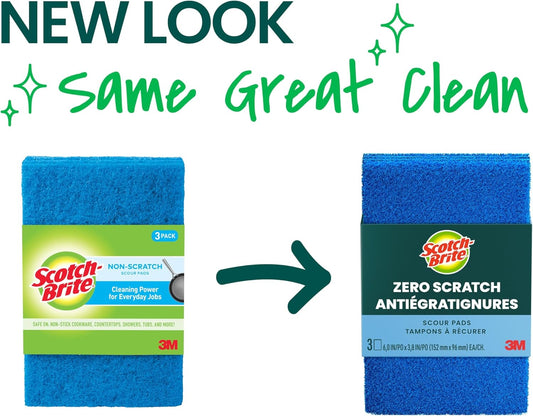 Scotch-Brite® Zero Scratch Scour Pad, 3 Scrubbing Pads, Non-Scratch Scouring Pads for Kitchen and Dish Cleaning