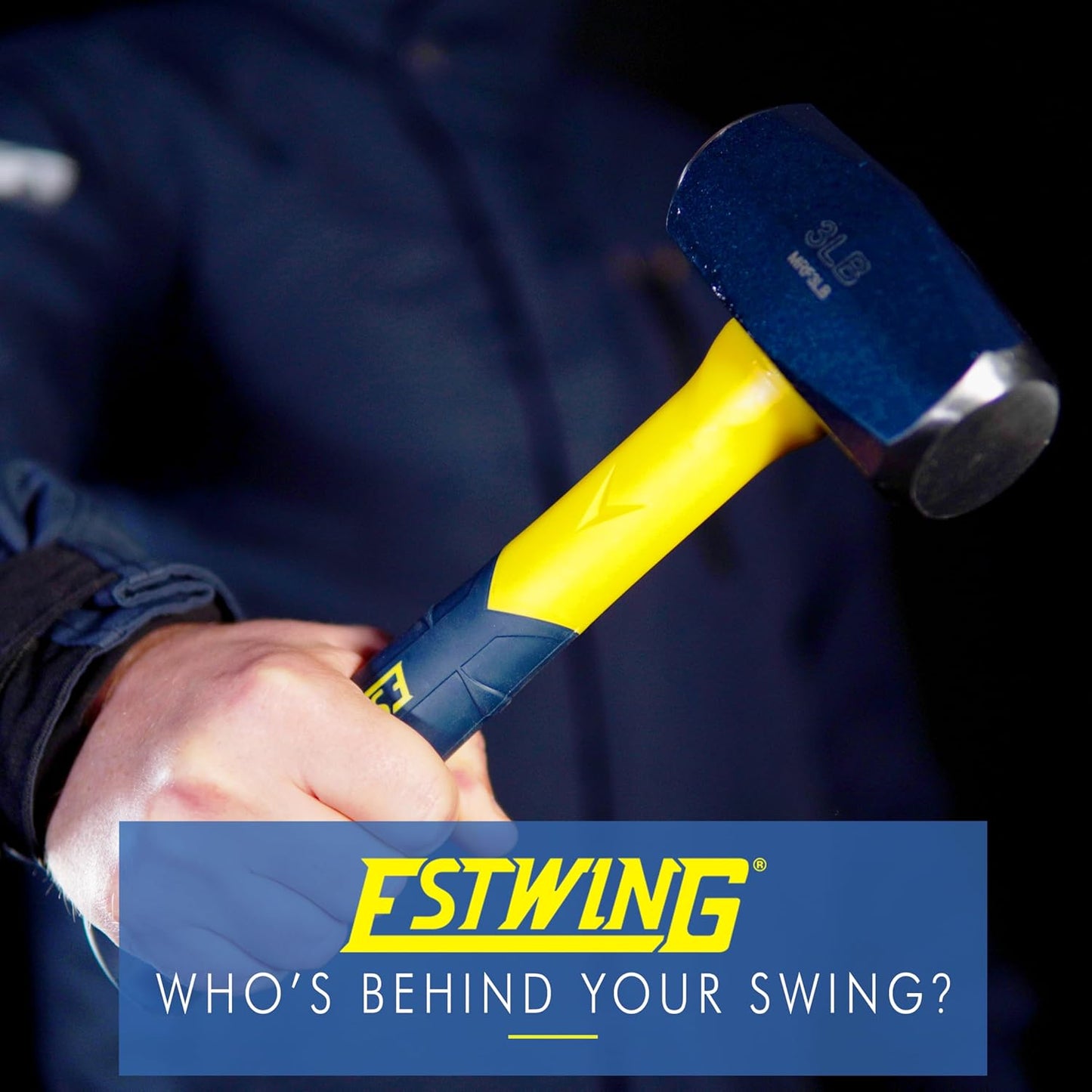 ESTWING Sure Strike Drilling/Crack Hammer - 3-Pound Sledge with Fiberglass Handle & No-Slip Cushion Grip - MRF3LB