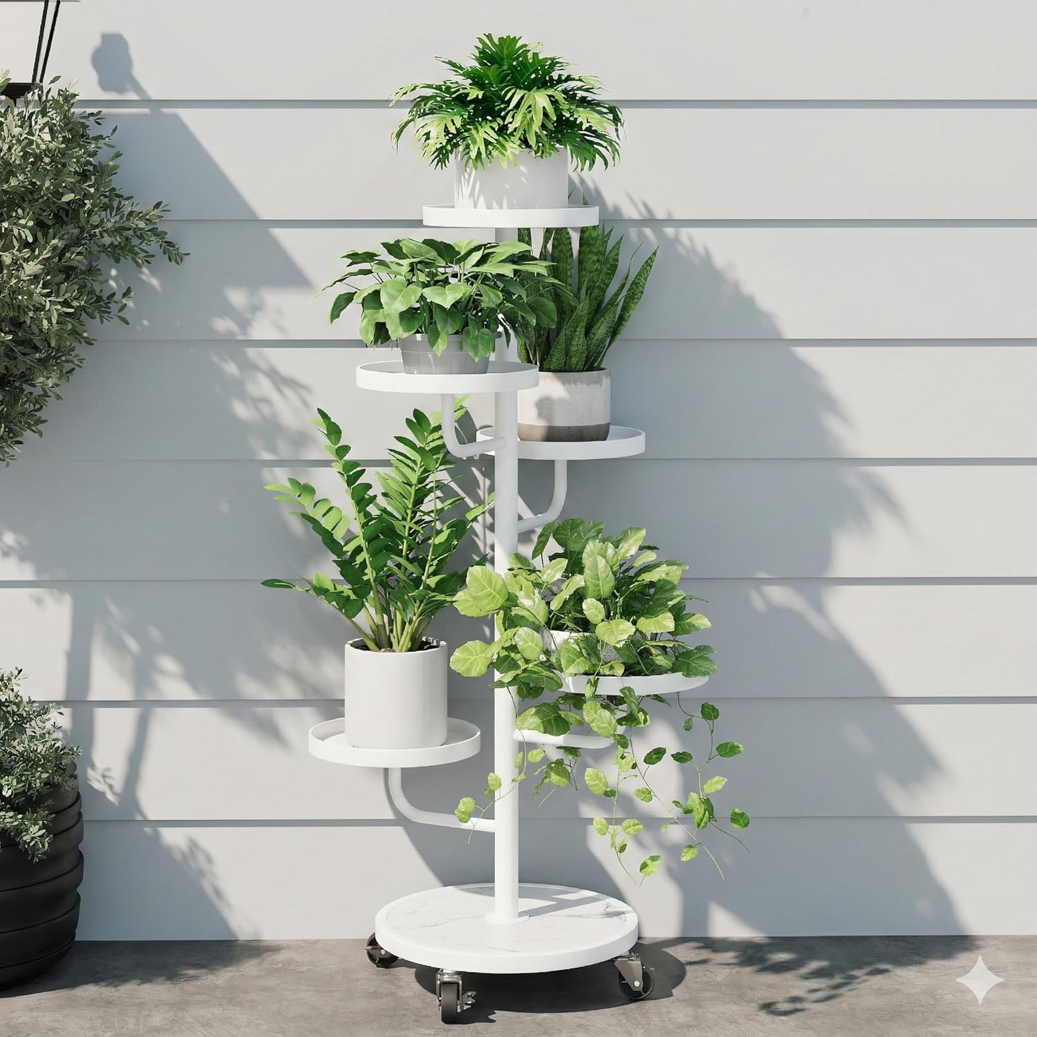 Bamworld Tall Plant Stand Indoor Outdoor Metal Plant Stands with Wheel