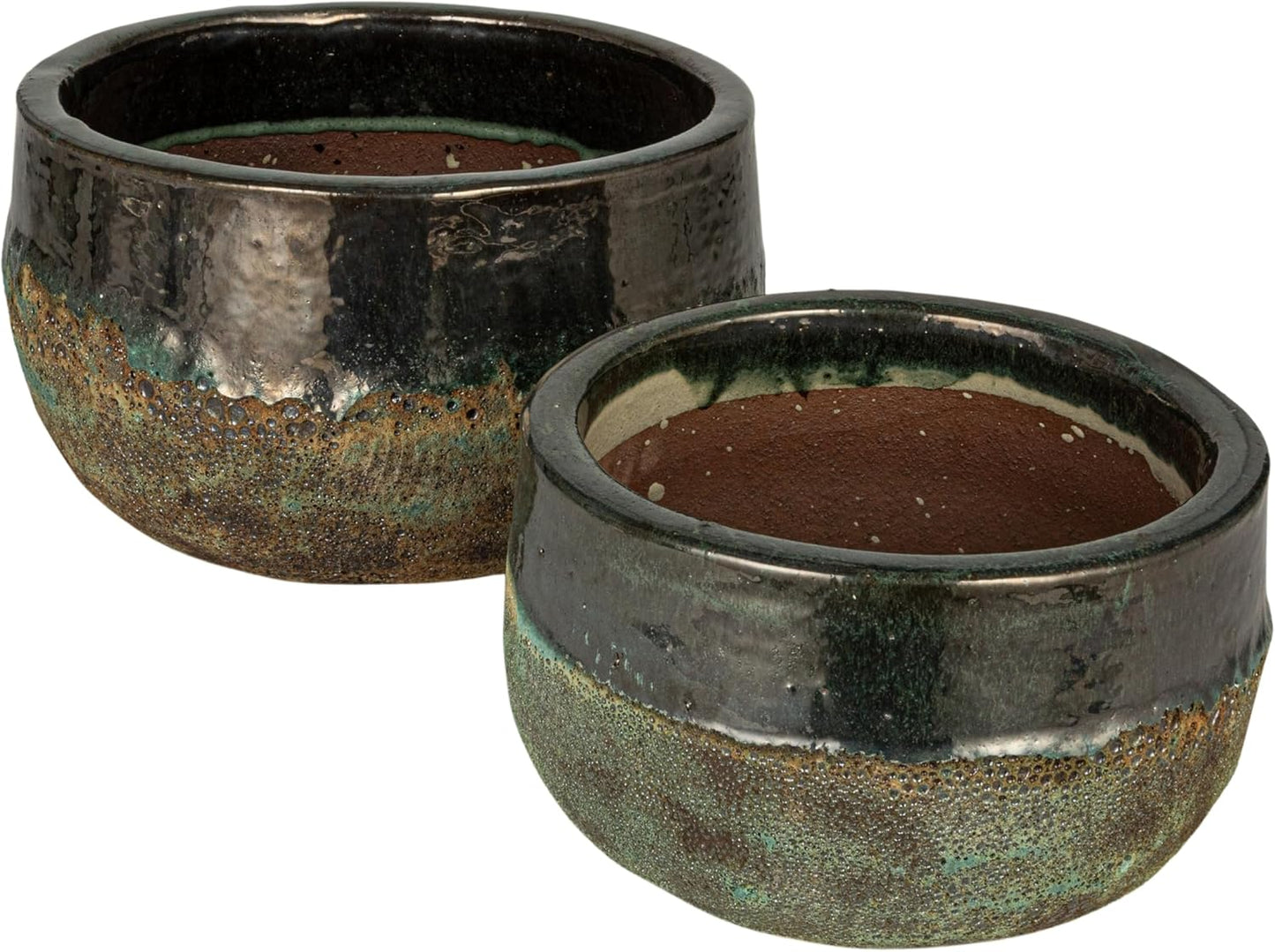 Creative Co-Op Textured Terra-Cotta Planters, Set of 2, Blue and Brown