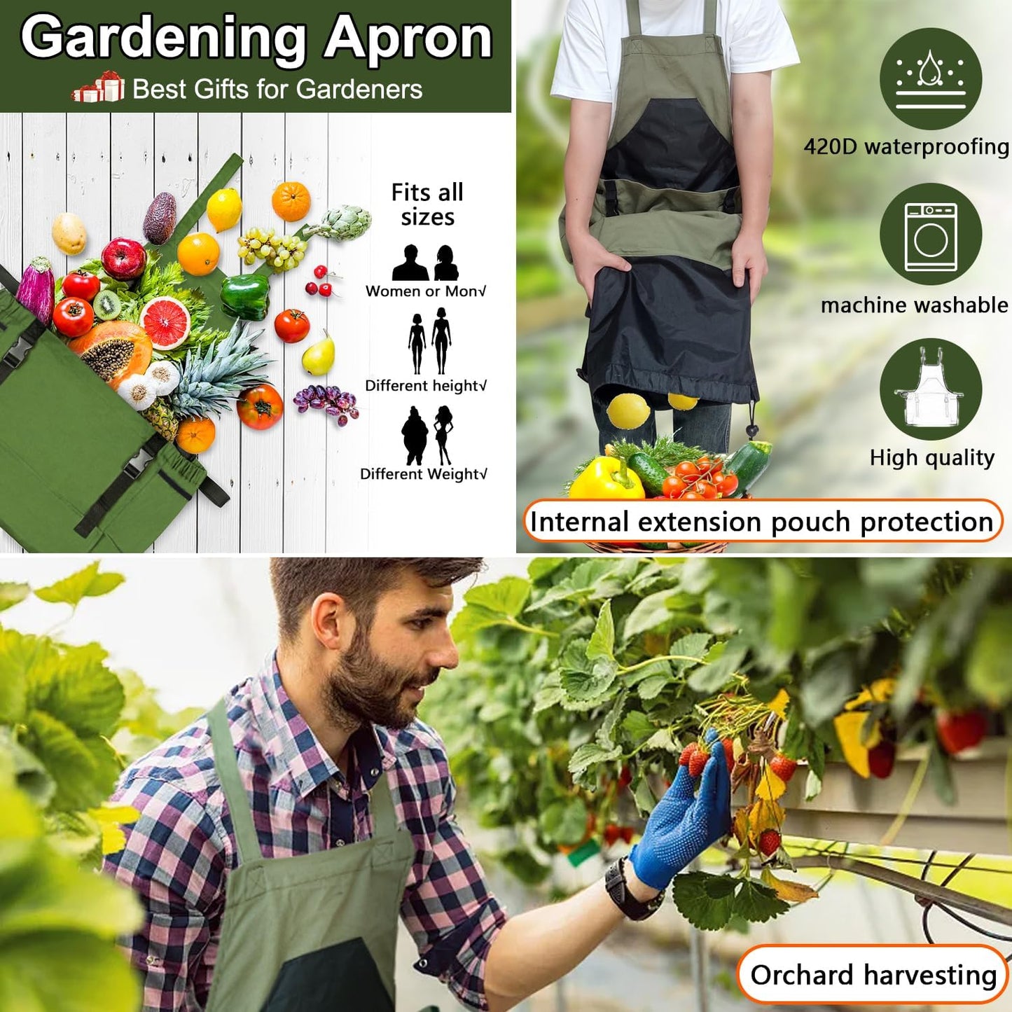 Gardening Apron, Harvest Apron Gardening Gifts for Men Gardening Apron