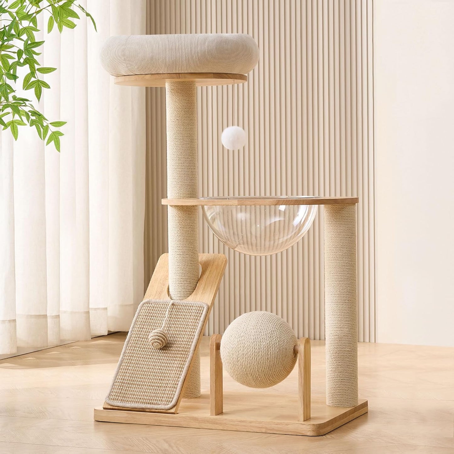 HITTITE Solid Wood Cat Tree Tower with Scratching Post, 37.8 Inches Ta