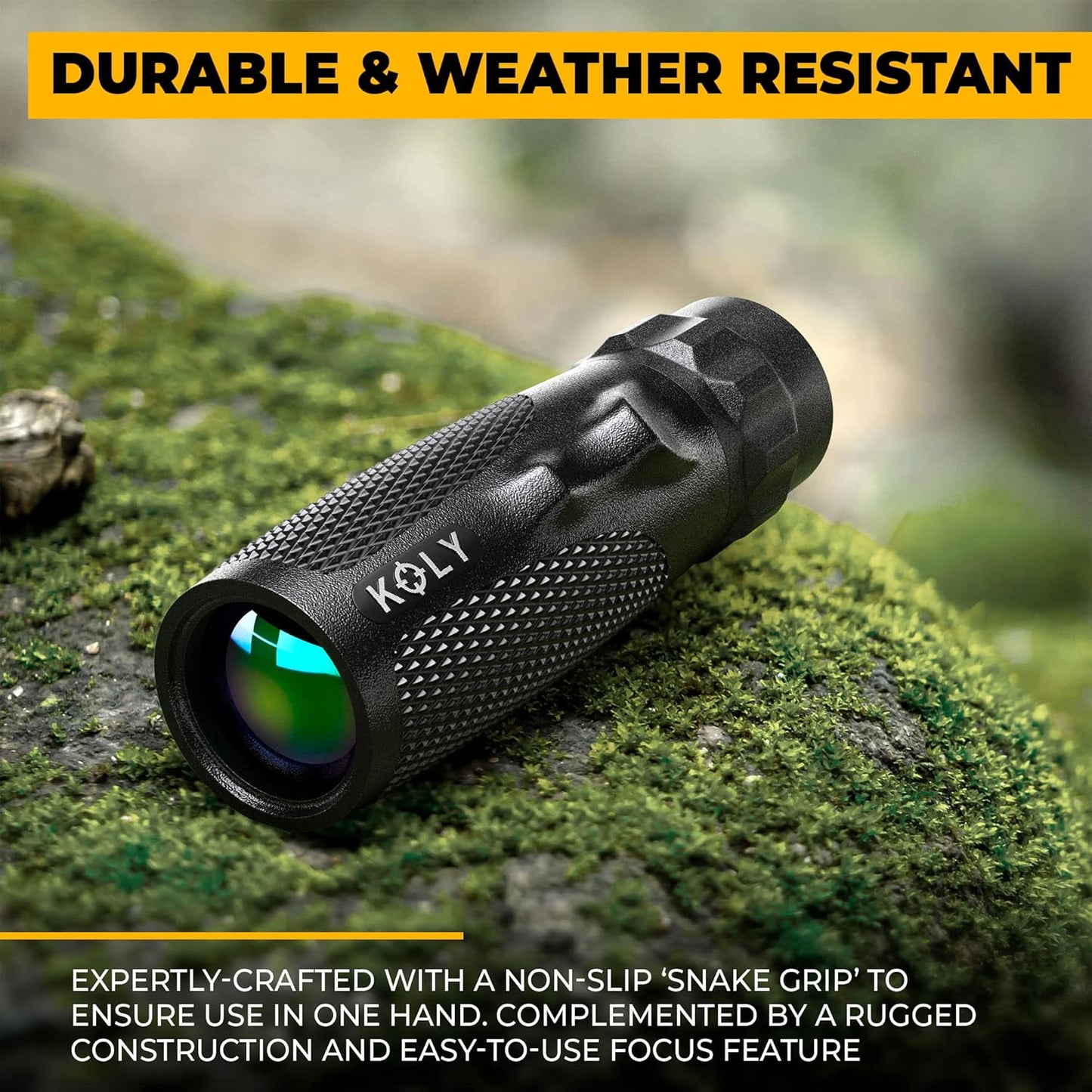 Koly BAK-4 Prism 10X25 Monocular Telescope, Compact Weather Resistant Scope with Snake Skin Grip, Designed for Bird Watching, Hiking, Hunting, Archery, and More, 10X Magnification, Black