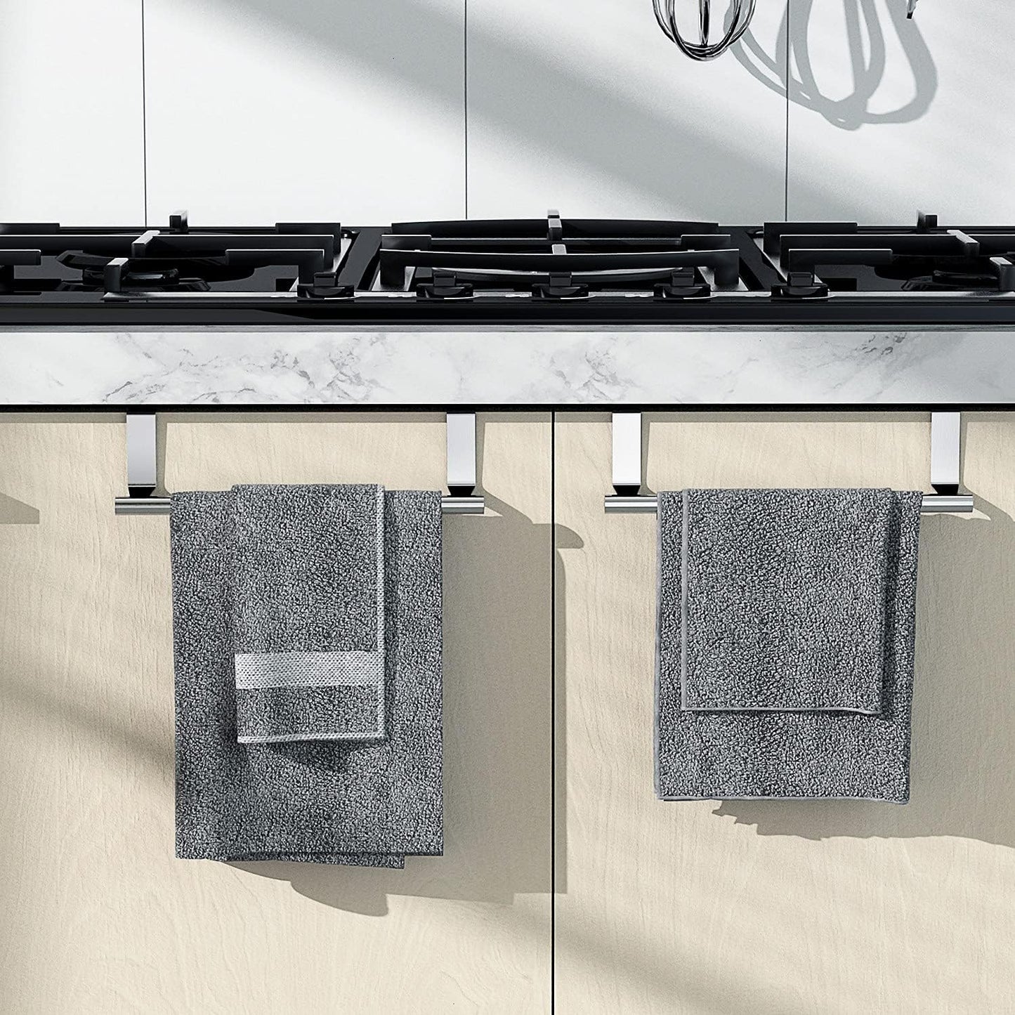 Stainless Steel Over Door Towel Rack Bar Holders for Universal Fit on Over Cabinet Cupboard Doors 2 Pack (Sliver)